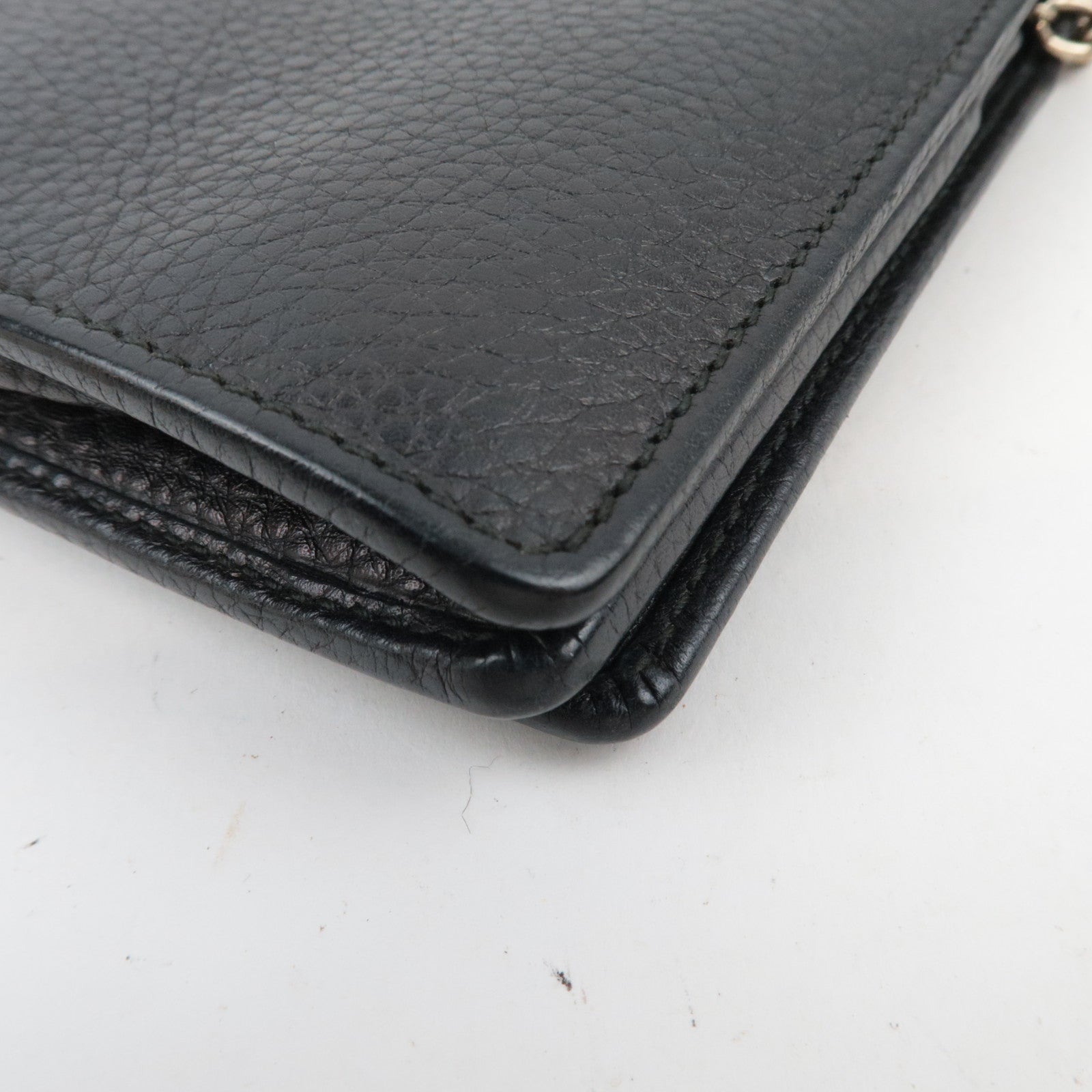 GUCCI Soho Interlocking G Leather Chain Wallet WOC Black 407041 *Box, Dust bag