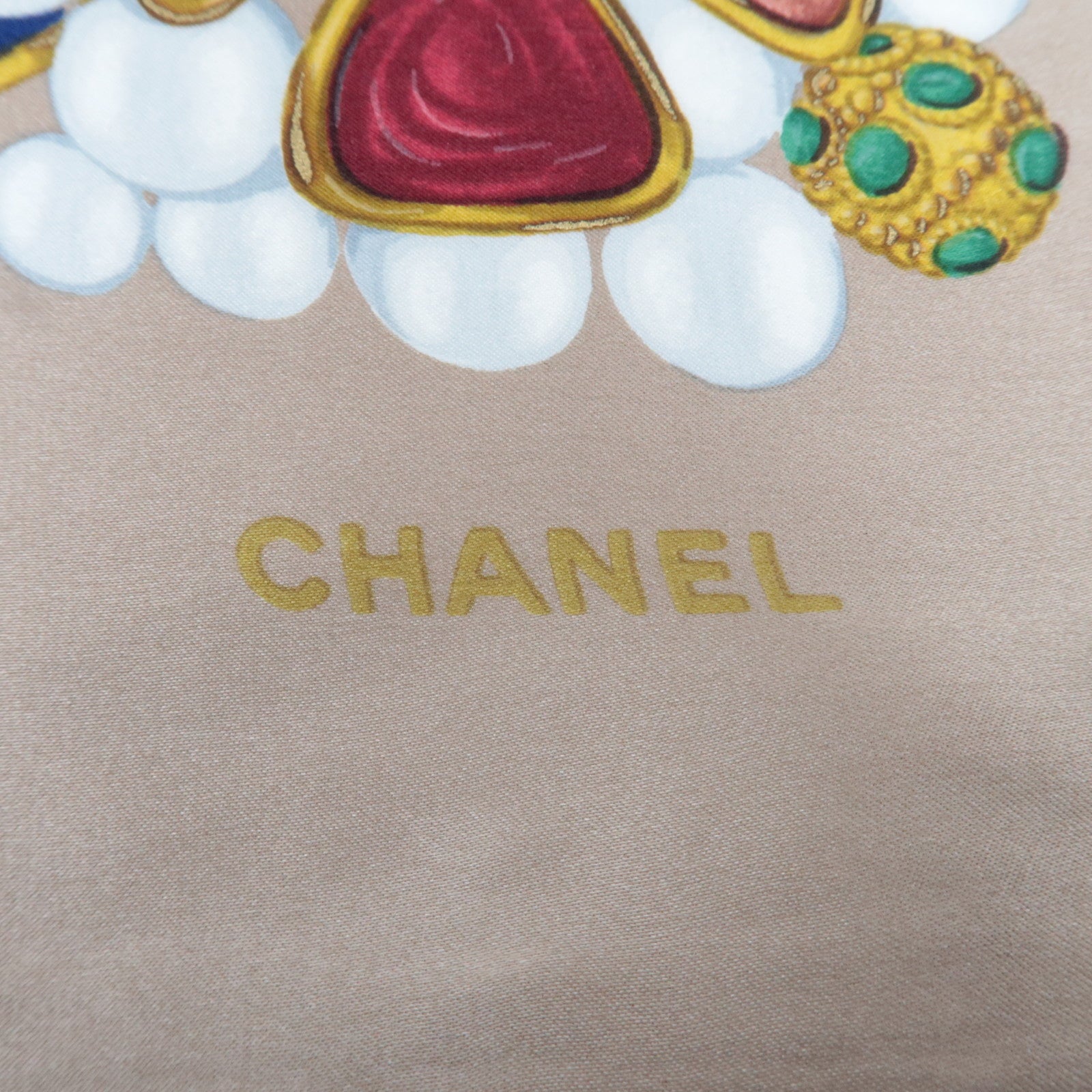 CHANEL Scarf Jewelry Print 100% Silk Beige