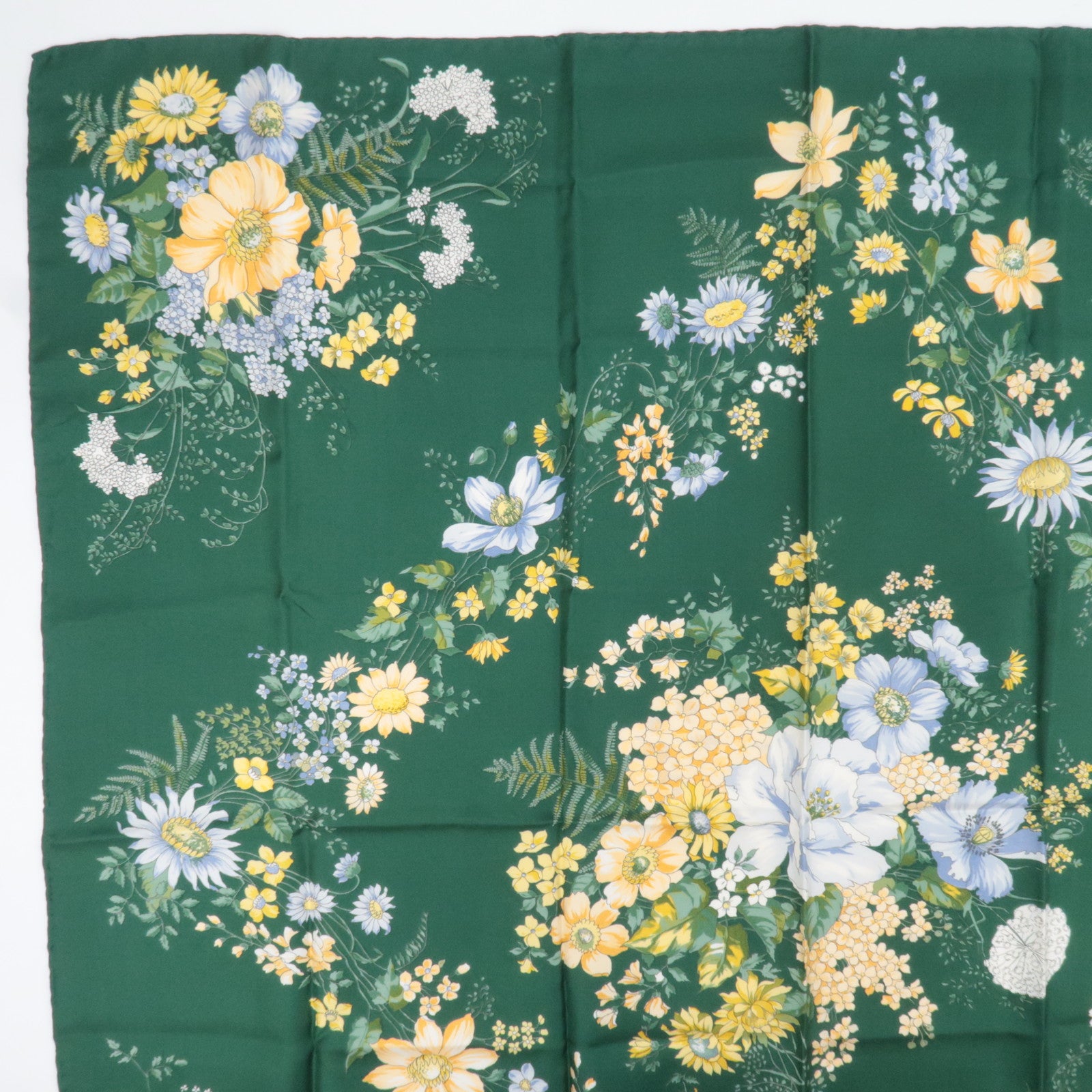 Christian Dior Floral Print Scarf 100% Silk Green