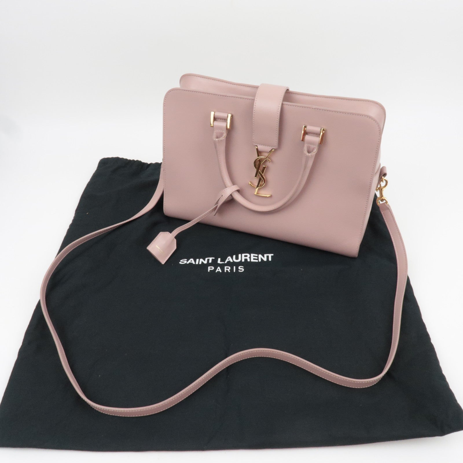 SAINT LAURENT Cabas Small 2Way Leather Handbag Pink 472469