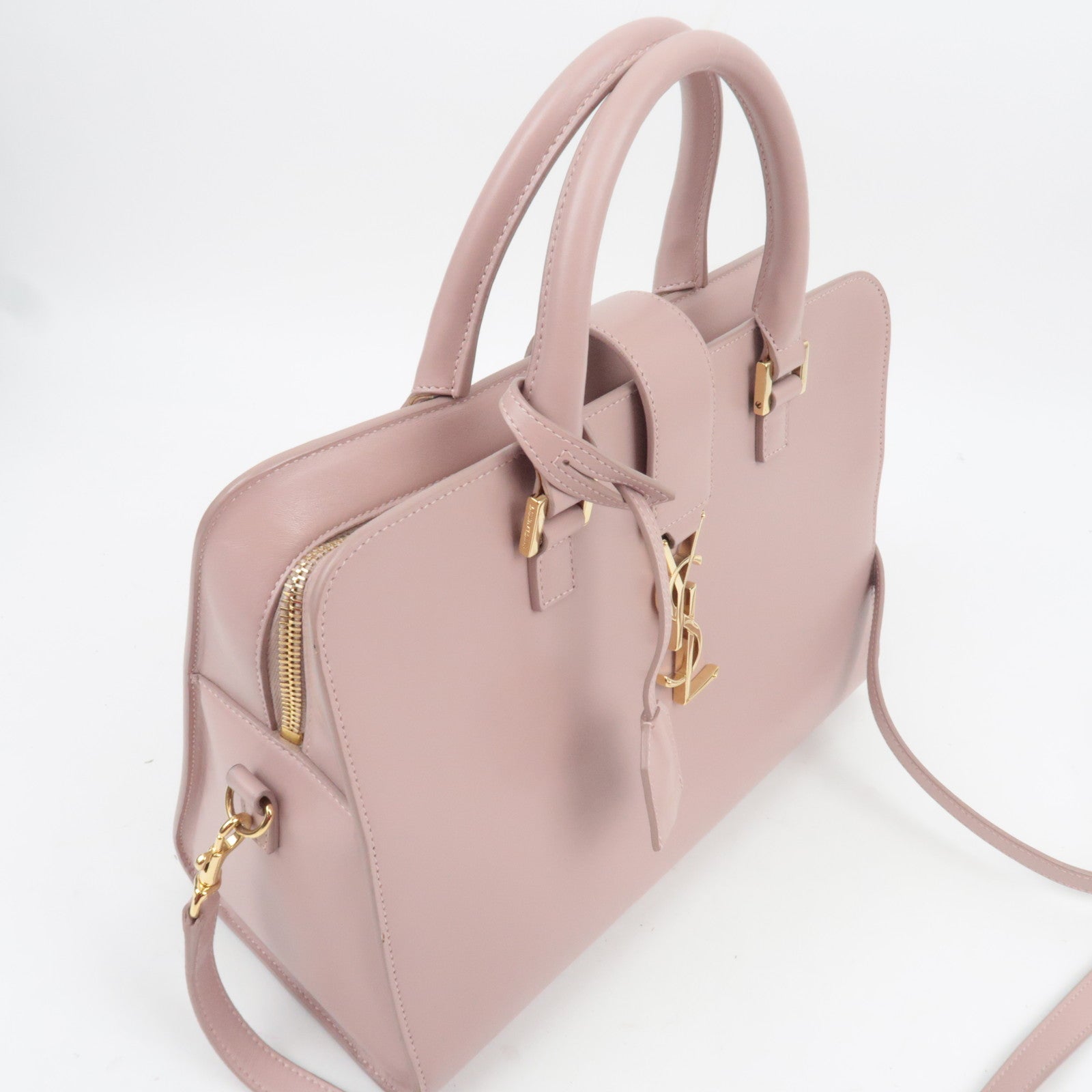SAINT LAURENT Cabas Small 2Way Leather Handbag Pink 472469