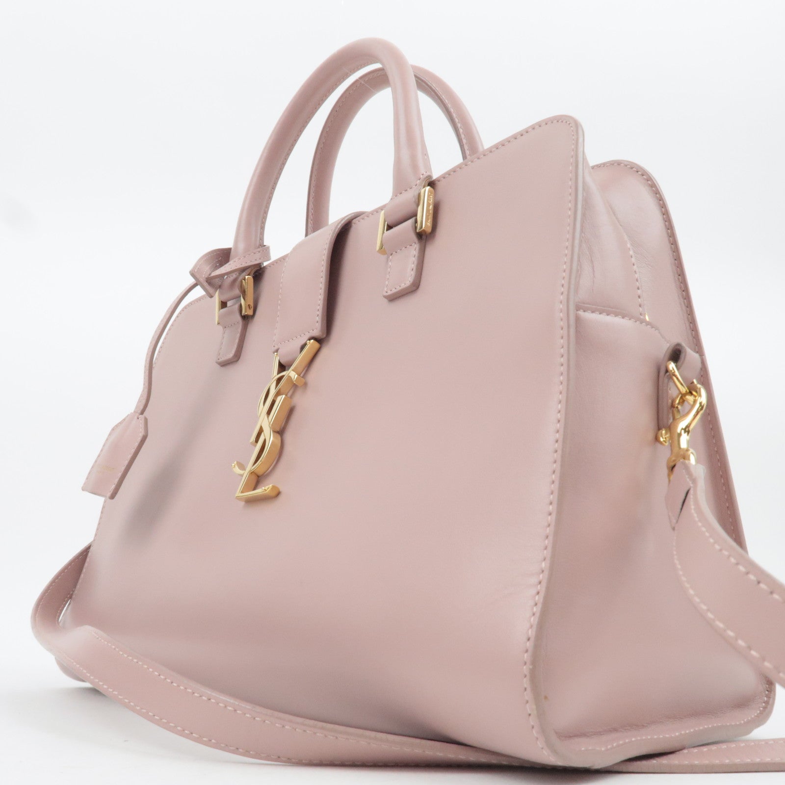 SAINT LAURENT Cabas Small 2Way Leather Handbag Pink 472469