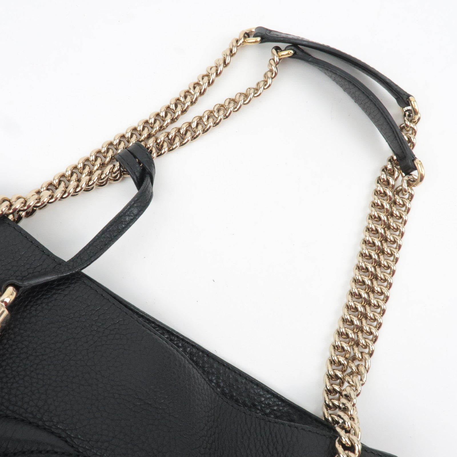 GUCCI Soho Interlocking G Leather Chain Shoulder Bag Black 308982