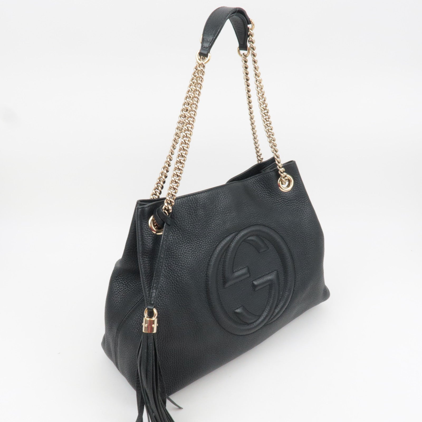 GUCCI Soho Interlocking G Leather Chain Shoulder Bag Black 308982