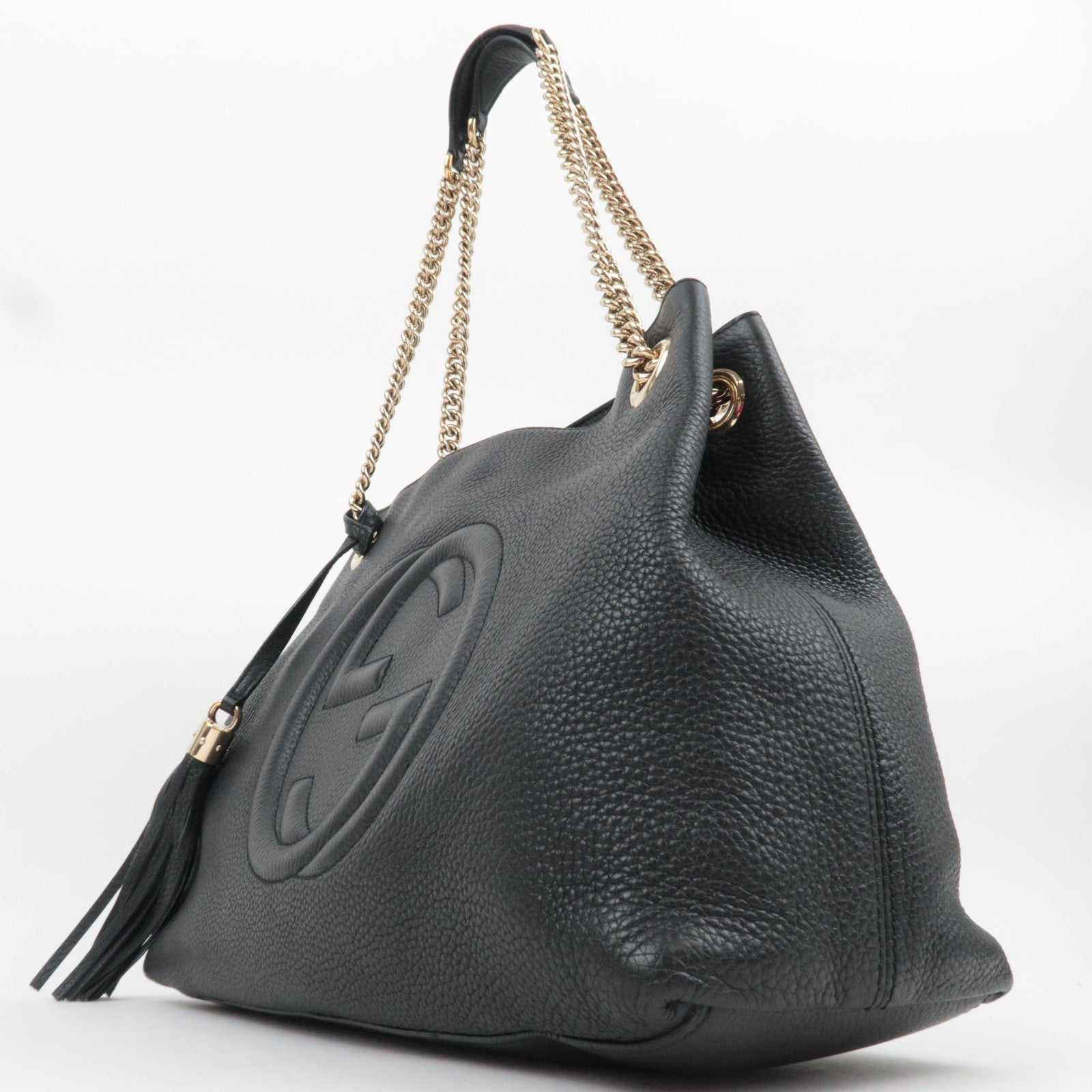 GUCCI Soho Interlocking G Leather Chain Shoulder Bag Black 308982