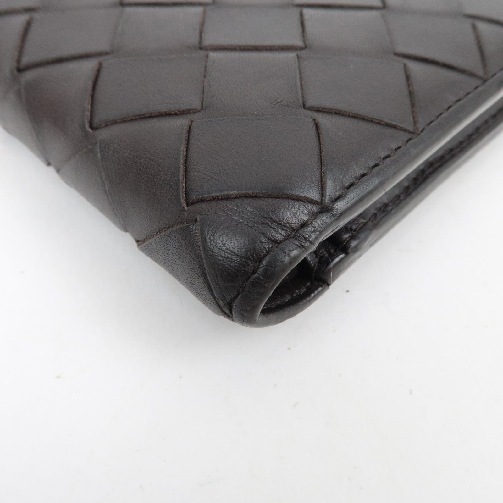 BOTTEGA VENETA Intrecciato Leather Wallet Dark Brown
