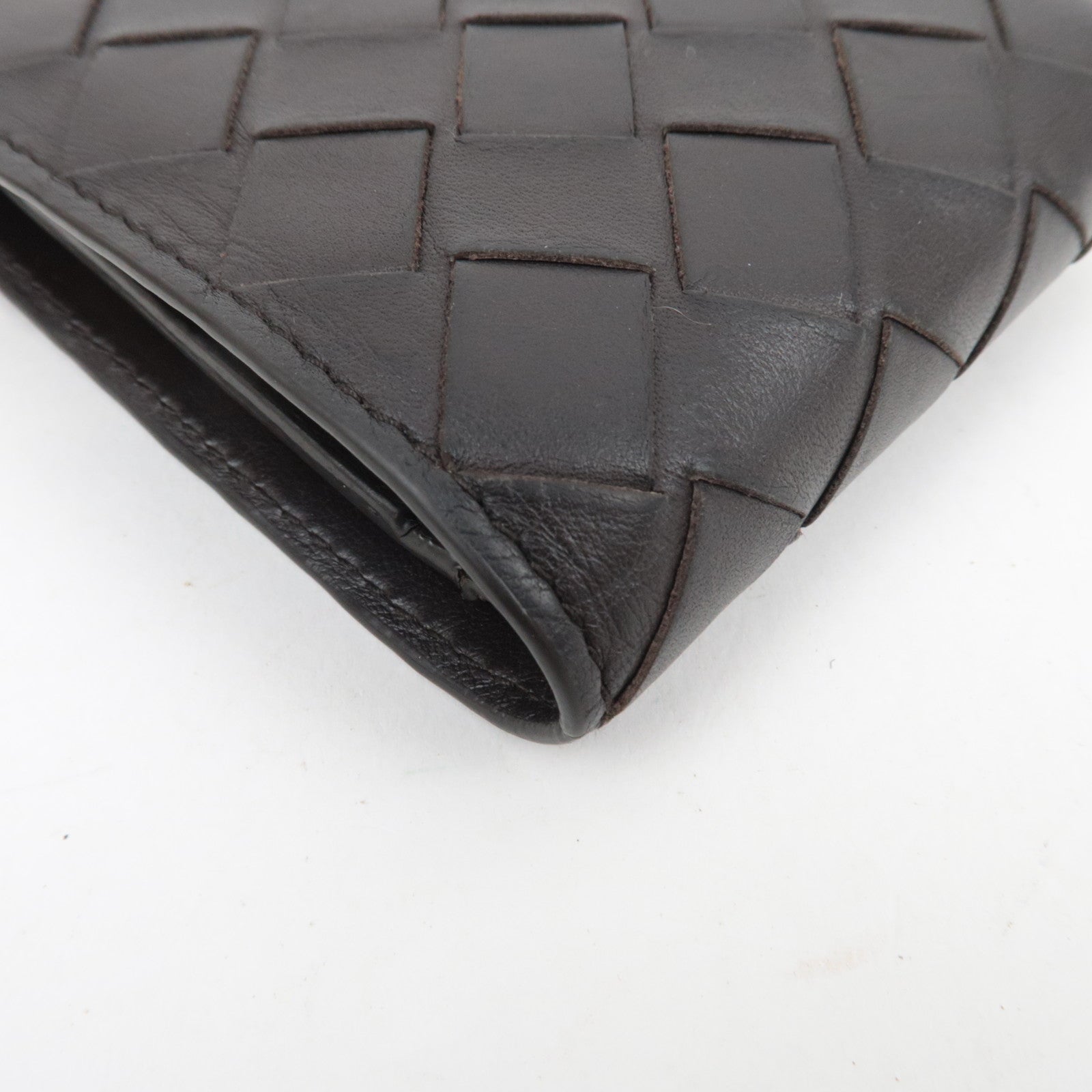BOTTEGA VENETA Intrecciato Leather Wallet Dark Brown