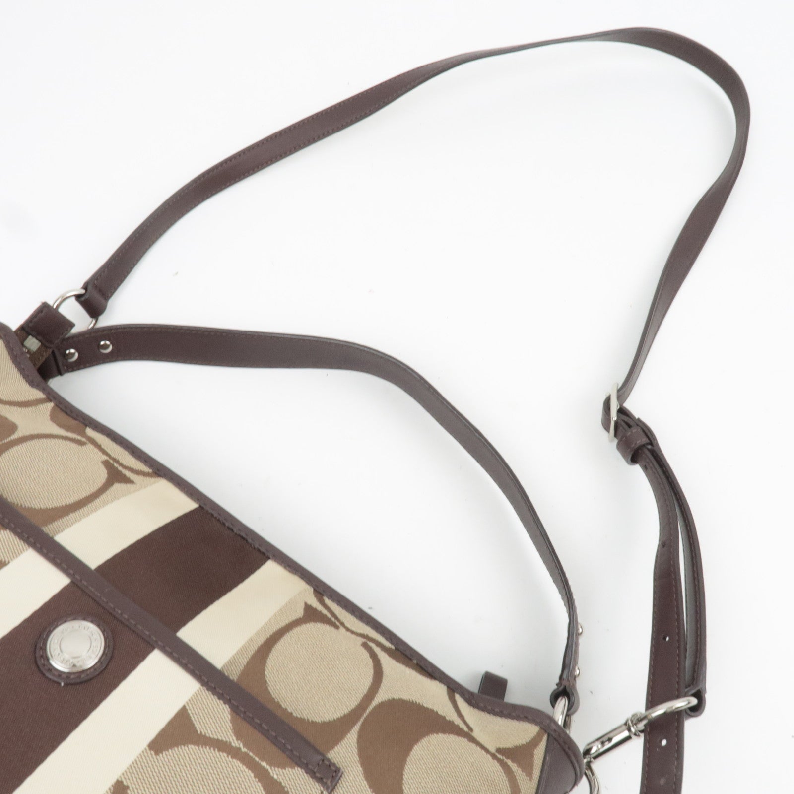COACH Signature Canvas Leather 2Way Shoulder Bag Beige Brown