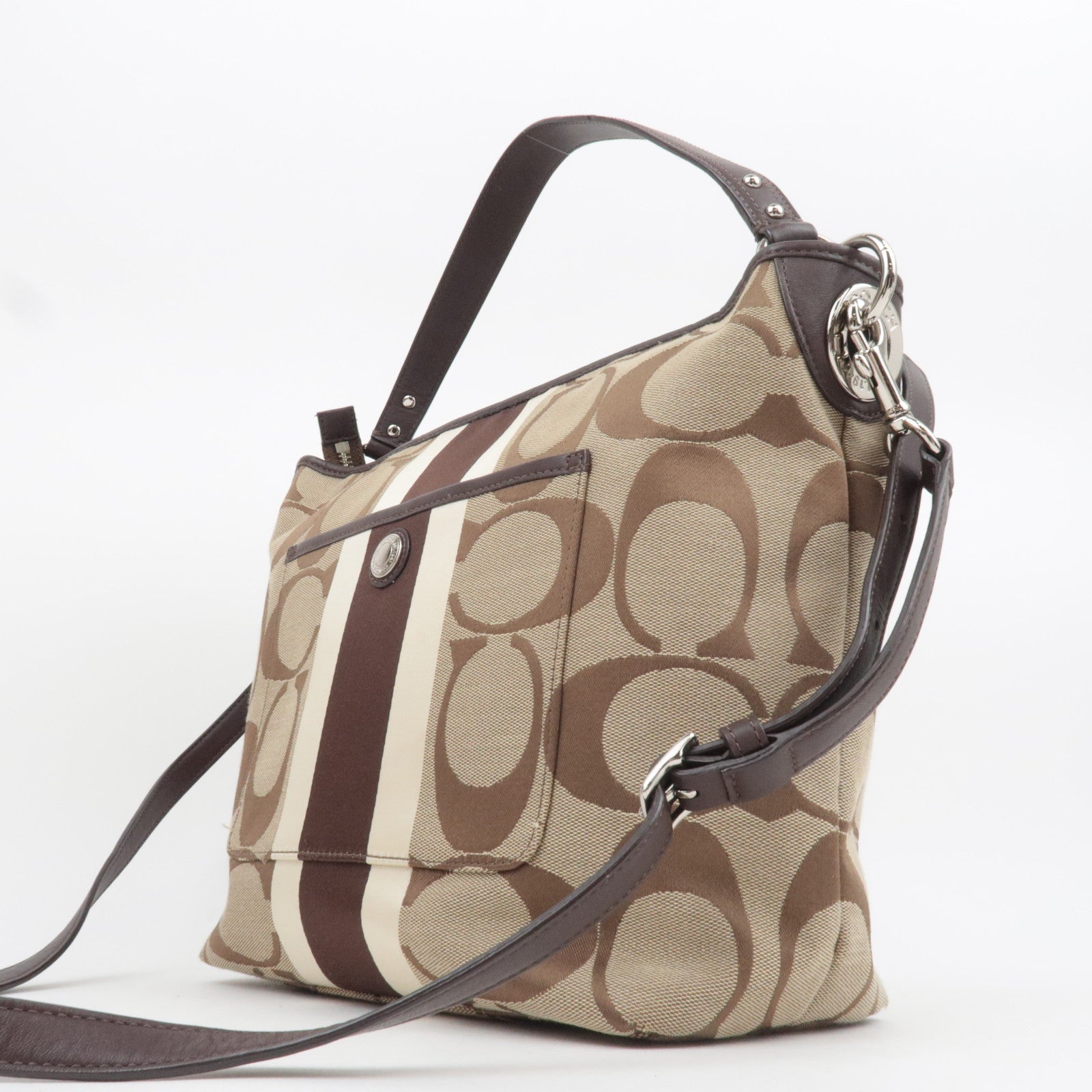 COACH Signature Canvas Leather 2Way Shoulder Bag Beige Brown