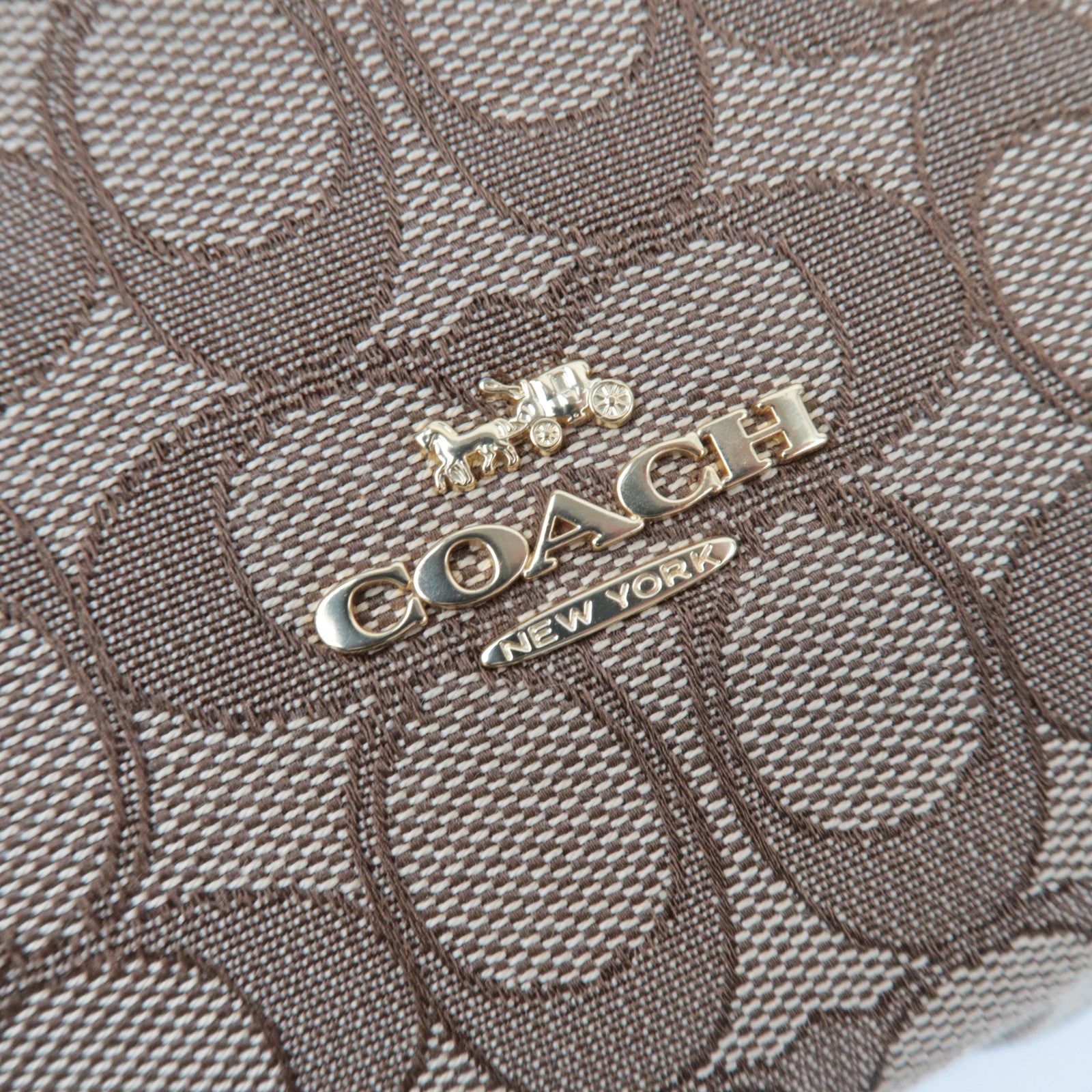 COACH Signature Canvas Leather Shoulder Bag Beige Brown F29959