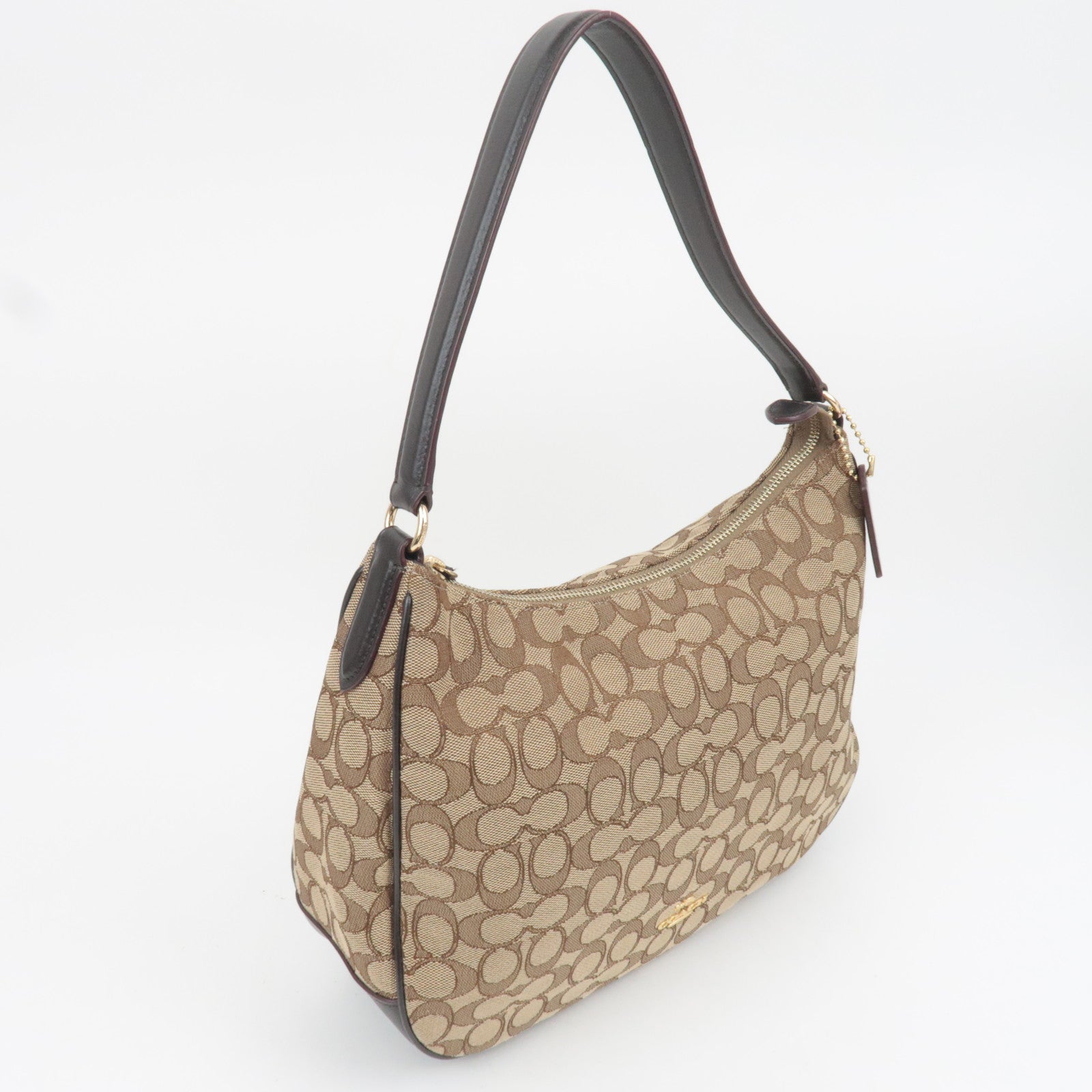 COACH Signature Canvas Leather Shoulder Bag Beige Brown F29959