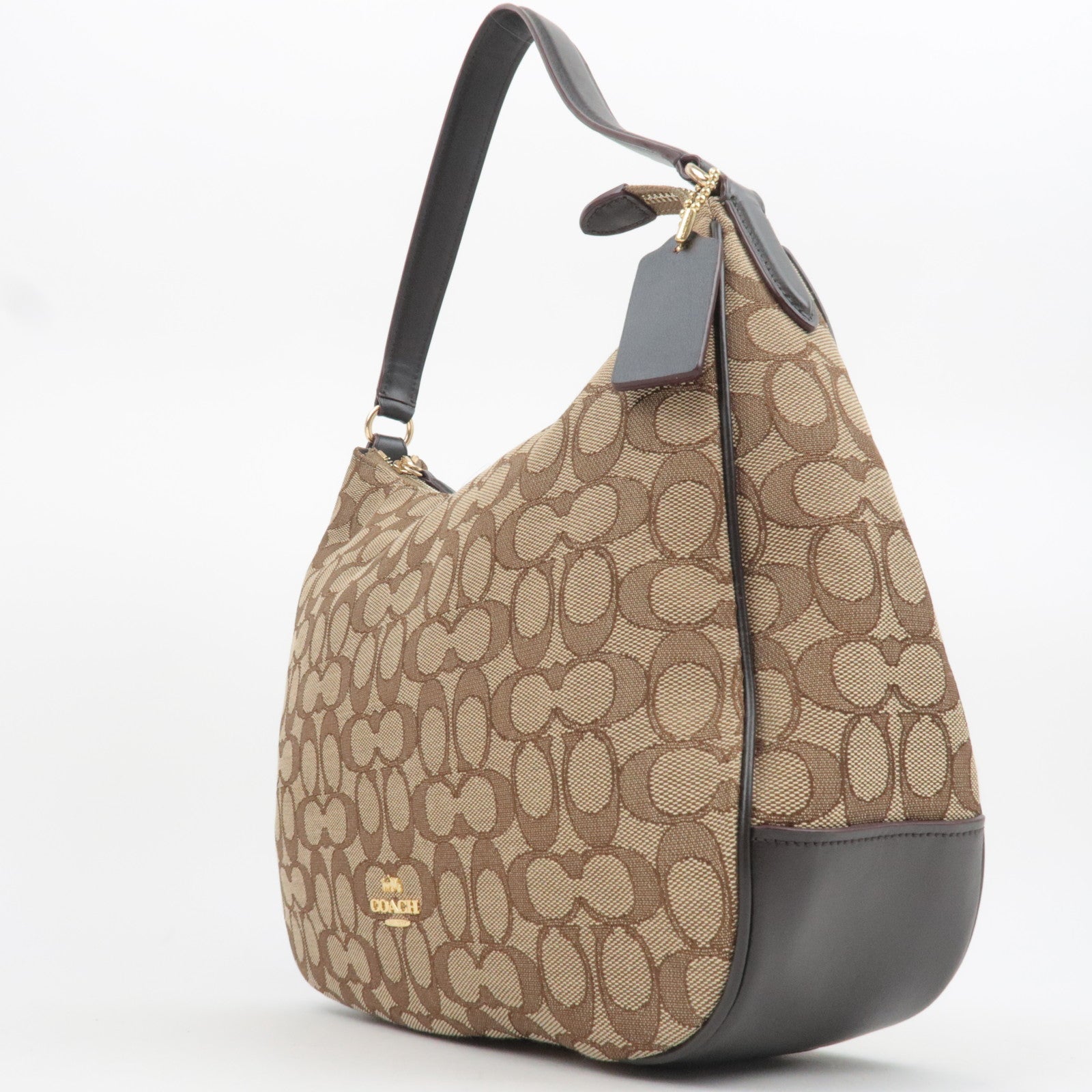COACH Signature Canvas Leather Shoulder Bag Beige Brown F29959