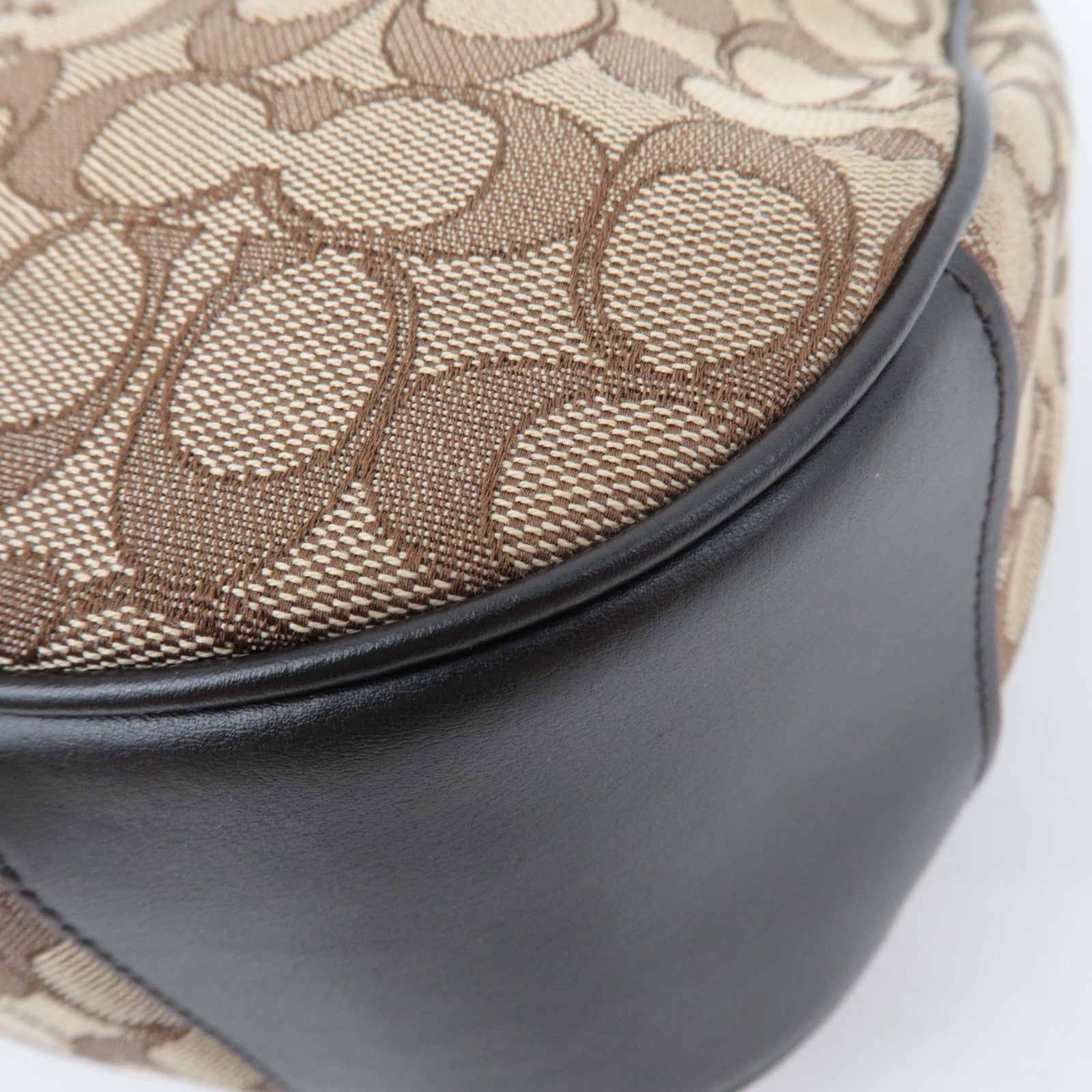COACH Signature Canvas Leather Shoulder Bag Beige Brown F29959