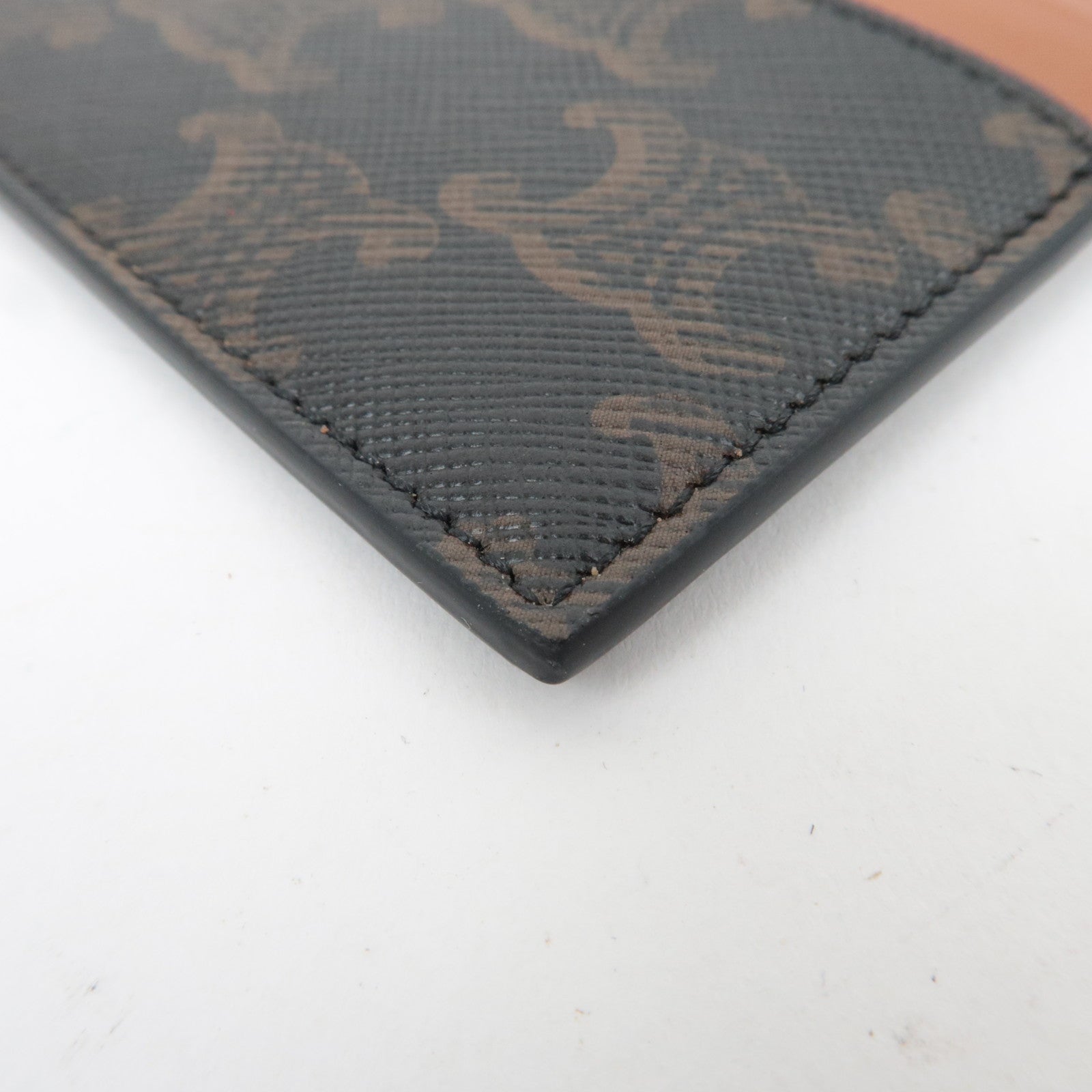 CELINE Triomphe PVC Leather Card Case Black Brown