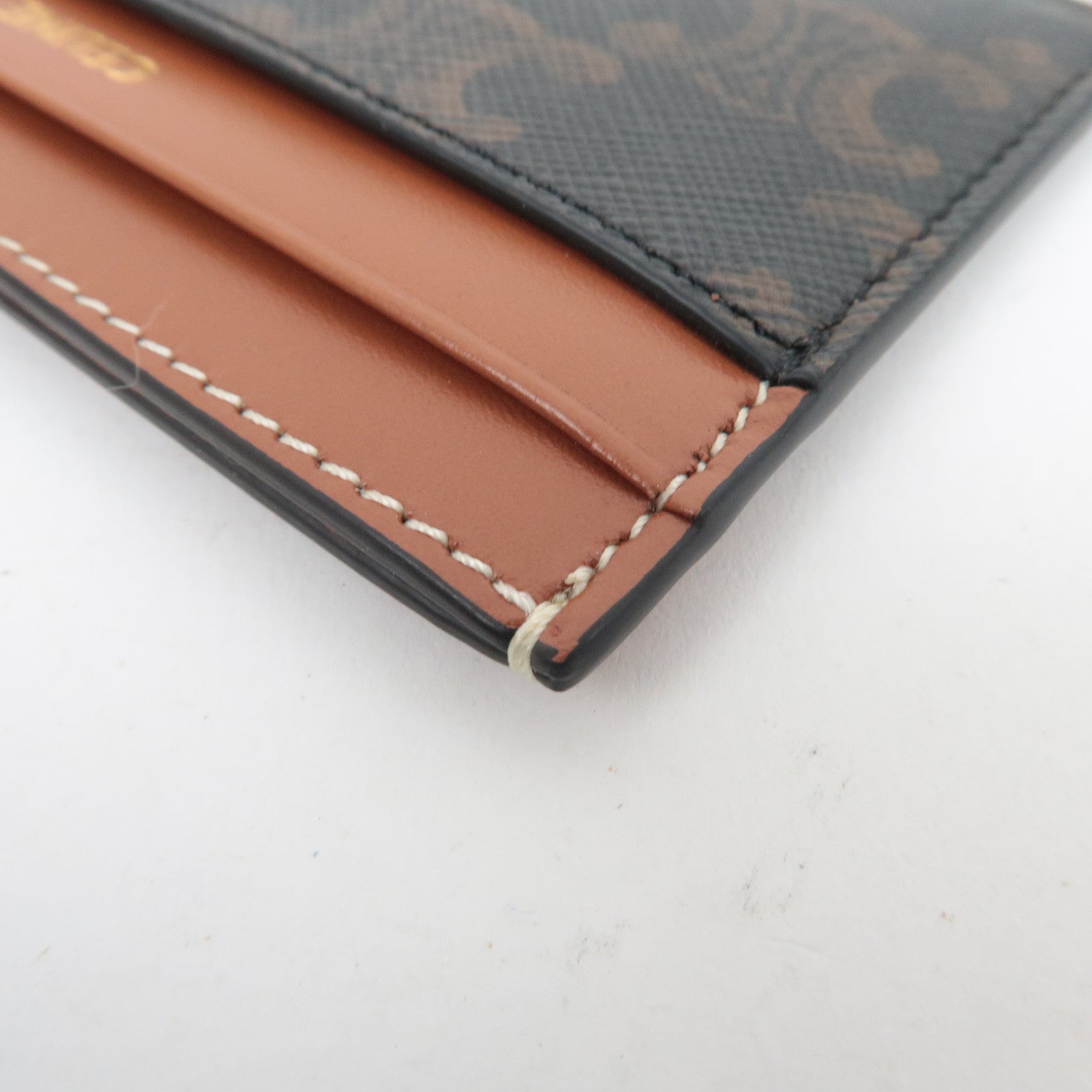 CELINE Triomphe PVC Leather Card Case Black Brown