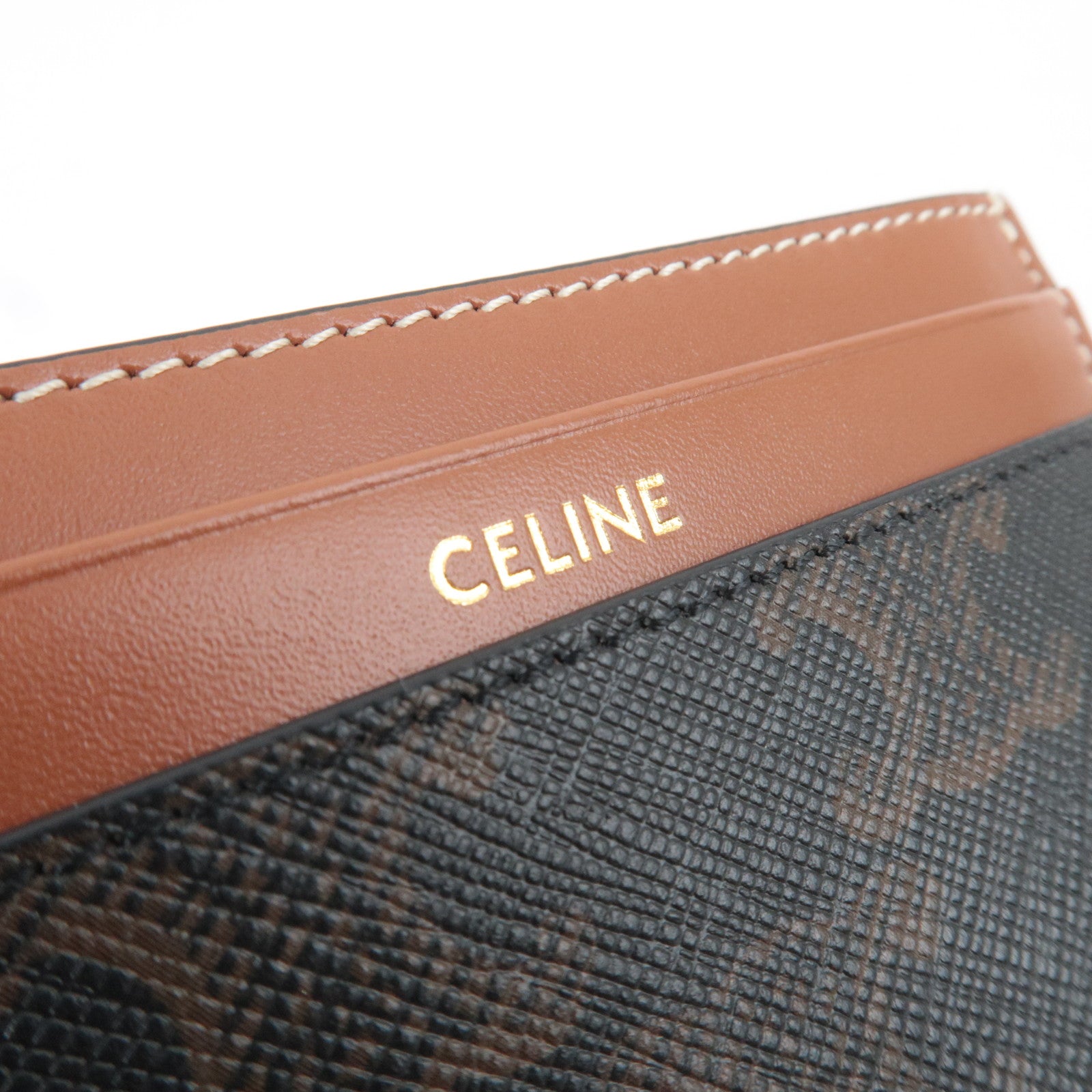 CELINE Triomphe PVC Leather Card Case Black Brown