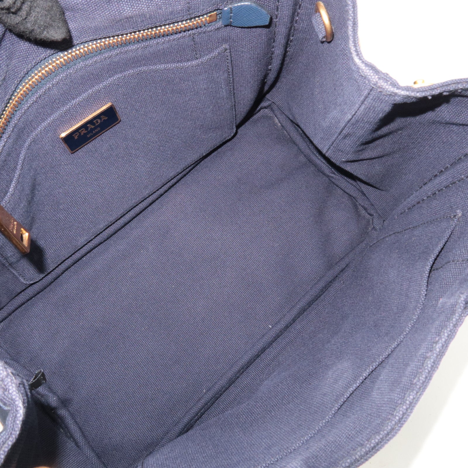 PRADA Canapa Mini 2-Way Canvas Tote Bag Navy 1BG439