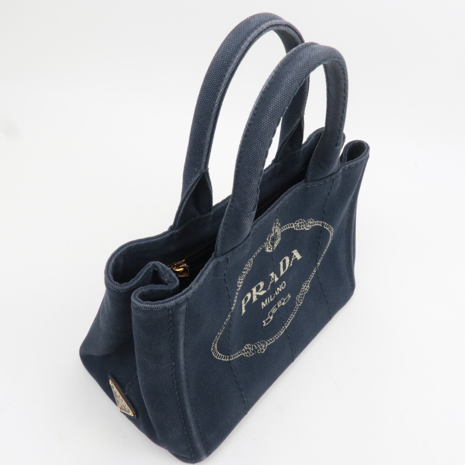 PRADA Canapa Mini 2-Way Canvas Tote Bag Navy 1BG439