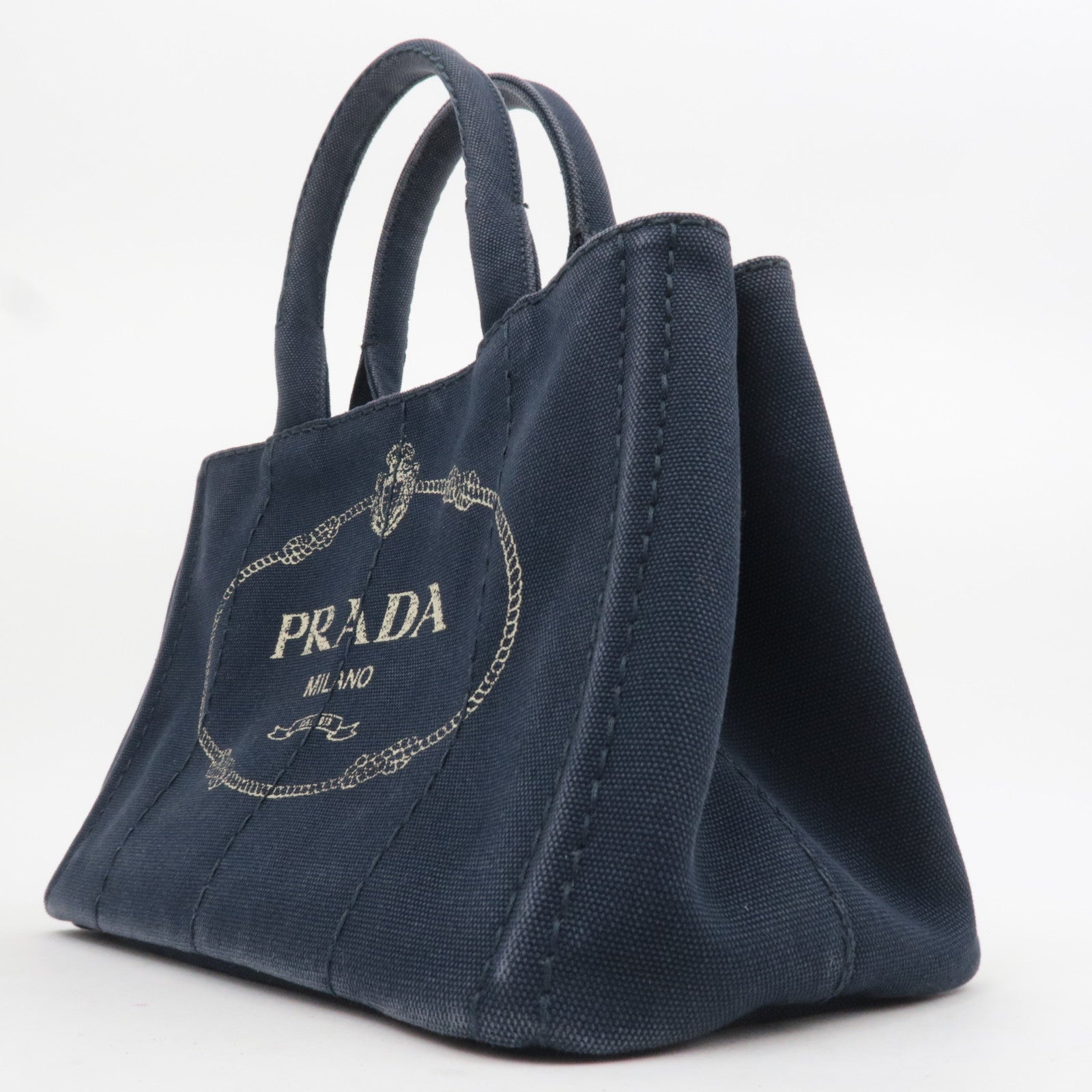 PRADA Canapa Mini 2-Way Canvas Tote Bag Navy 1BG439