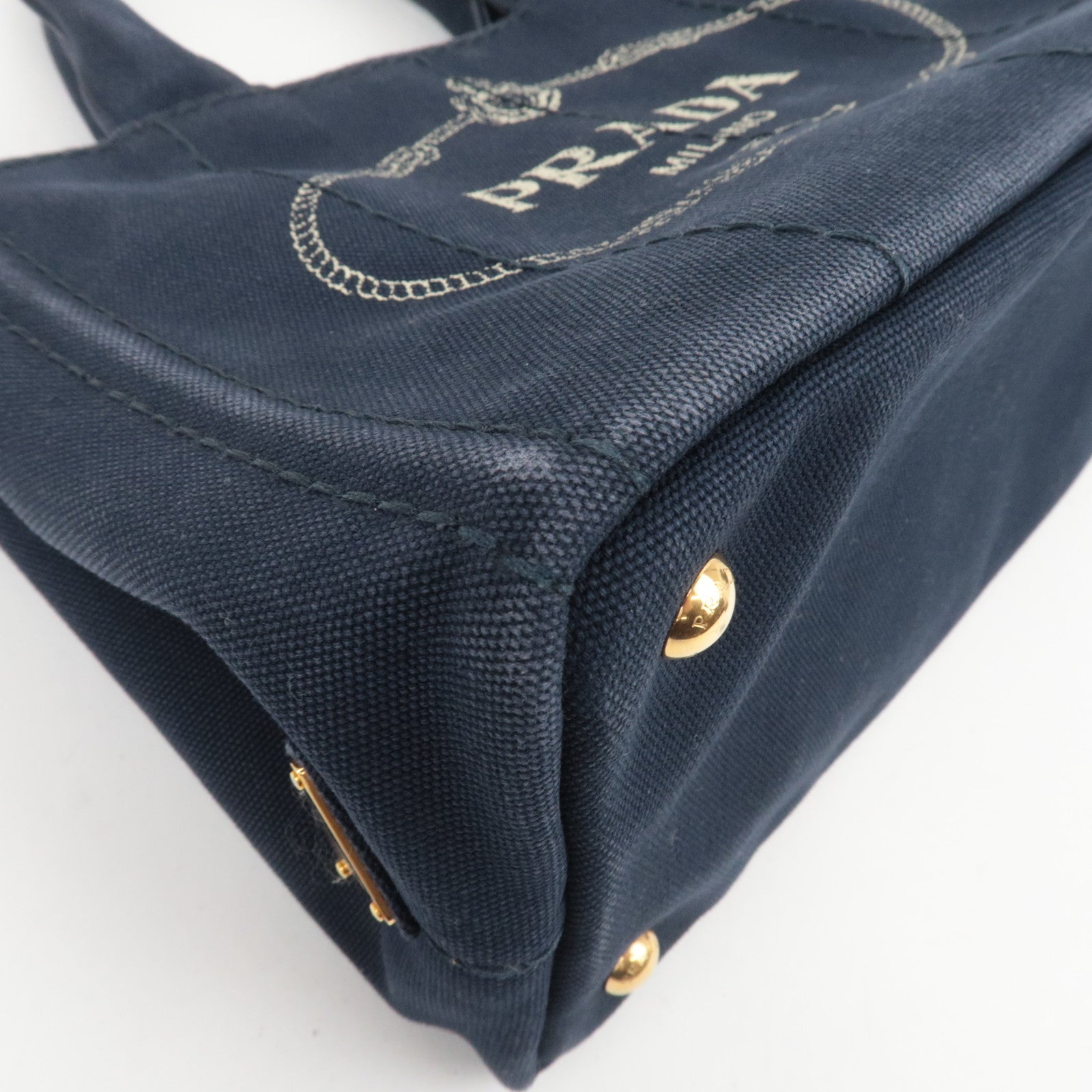 PRADA Canapa Mini 2-Way Canvas Tote Bag Navy 1BG439