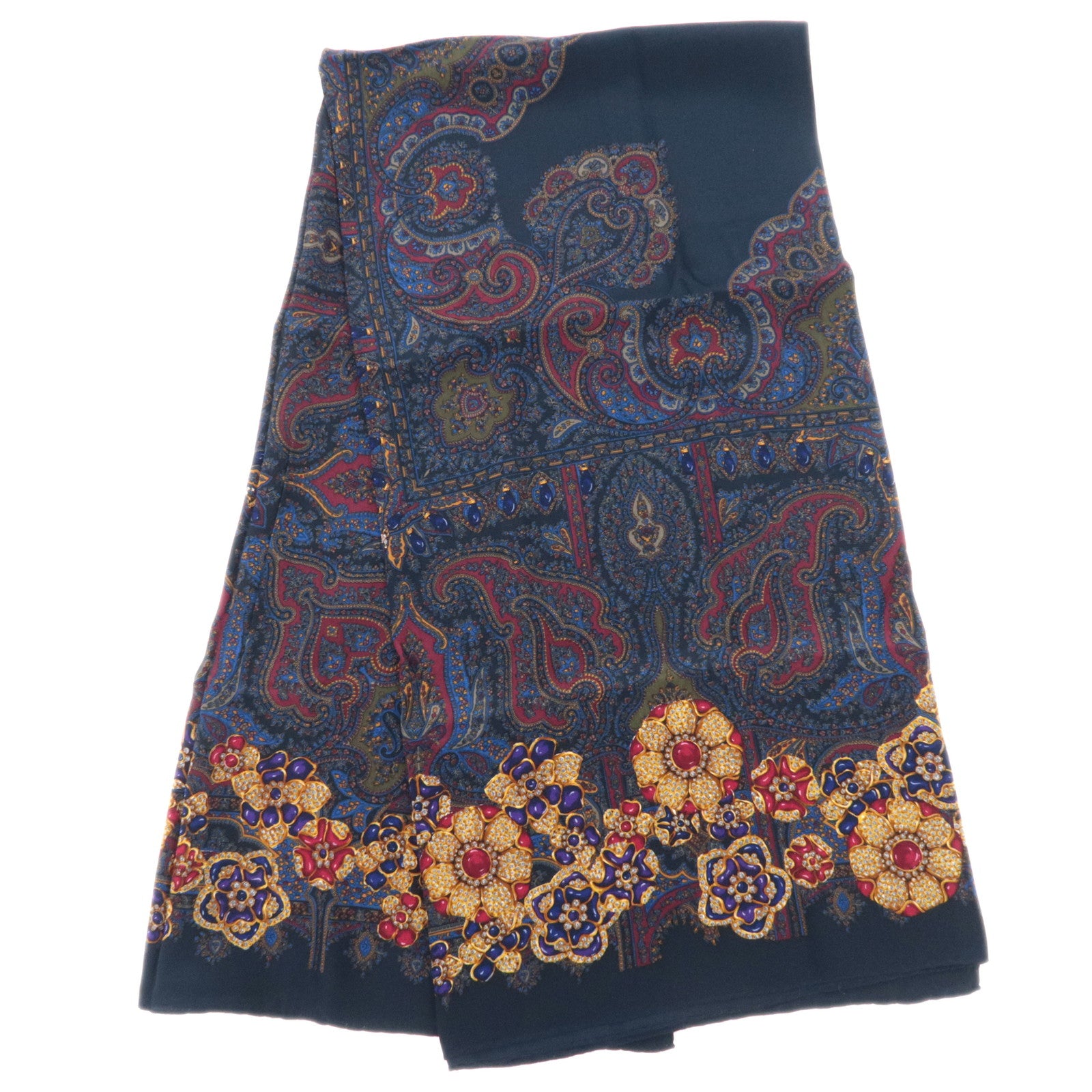 CHANEL Large Scarf Paisley and Jewelry Print 100% Silk Navy87695