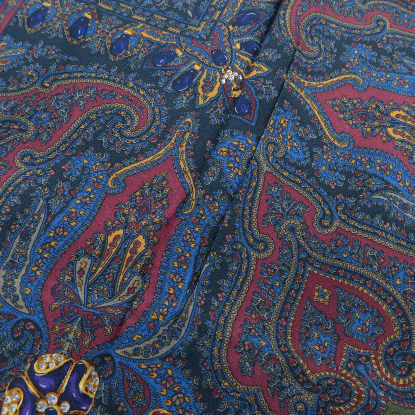 CHANEL Large Scarf Paisley and Jewelry Print 100% Silk Navy