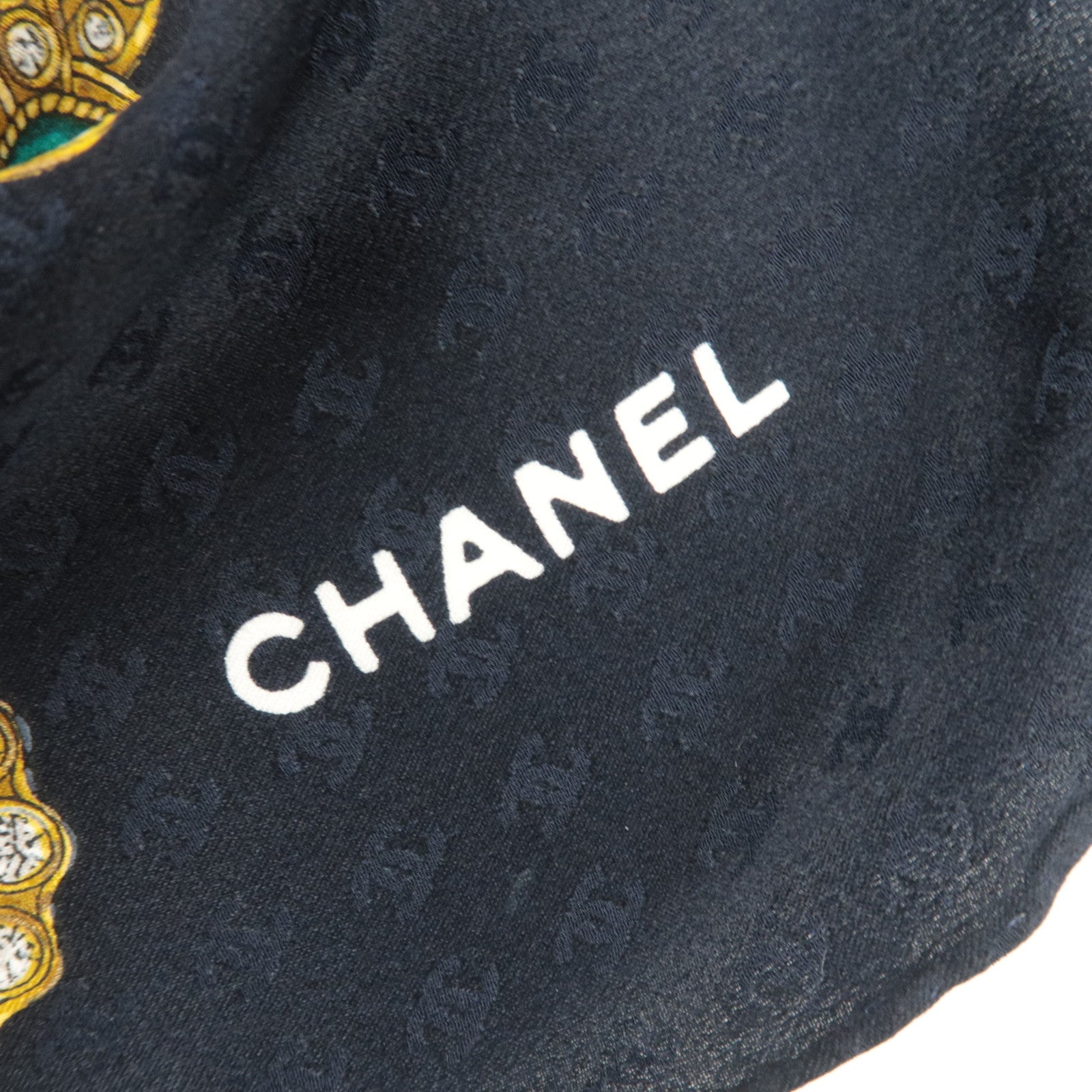 CHANEL Scarf Jewelry Print 100% Silk Black