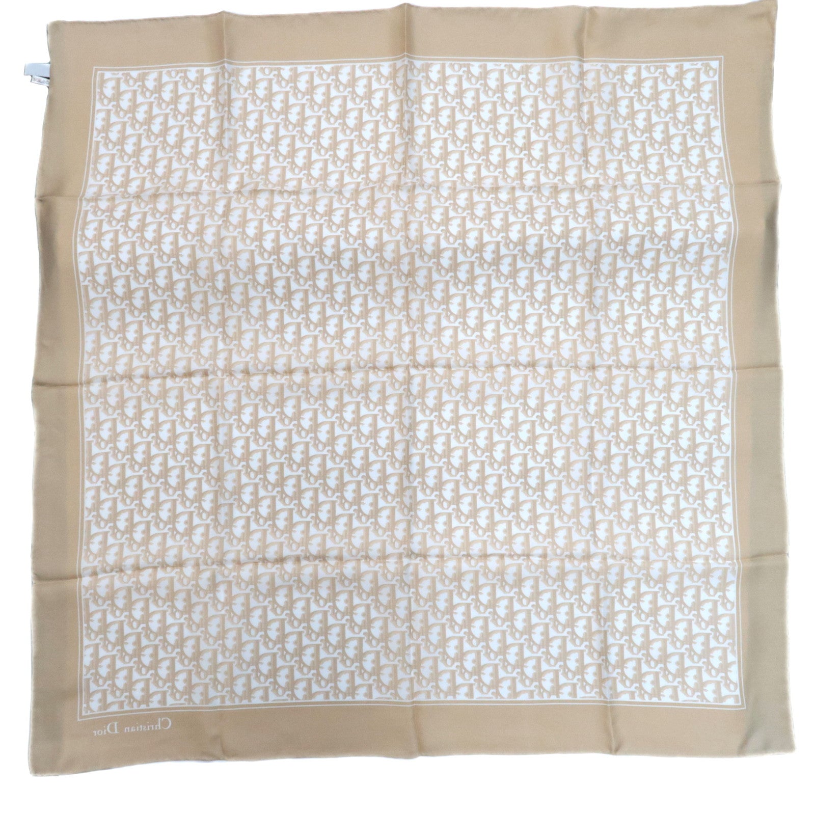 Christian Dior Trotter Scarf 100% Silk Beige White