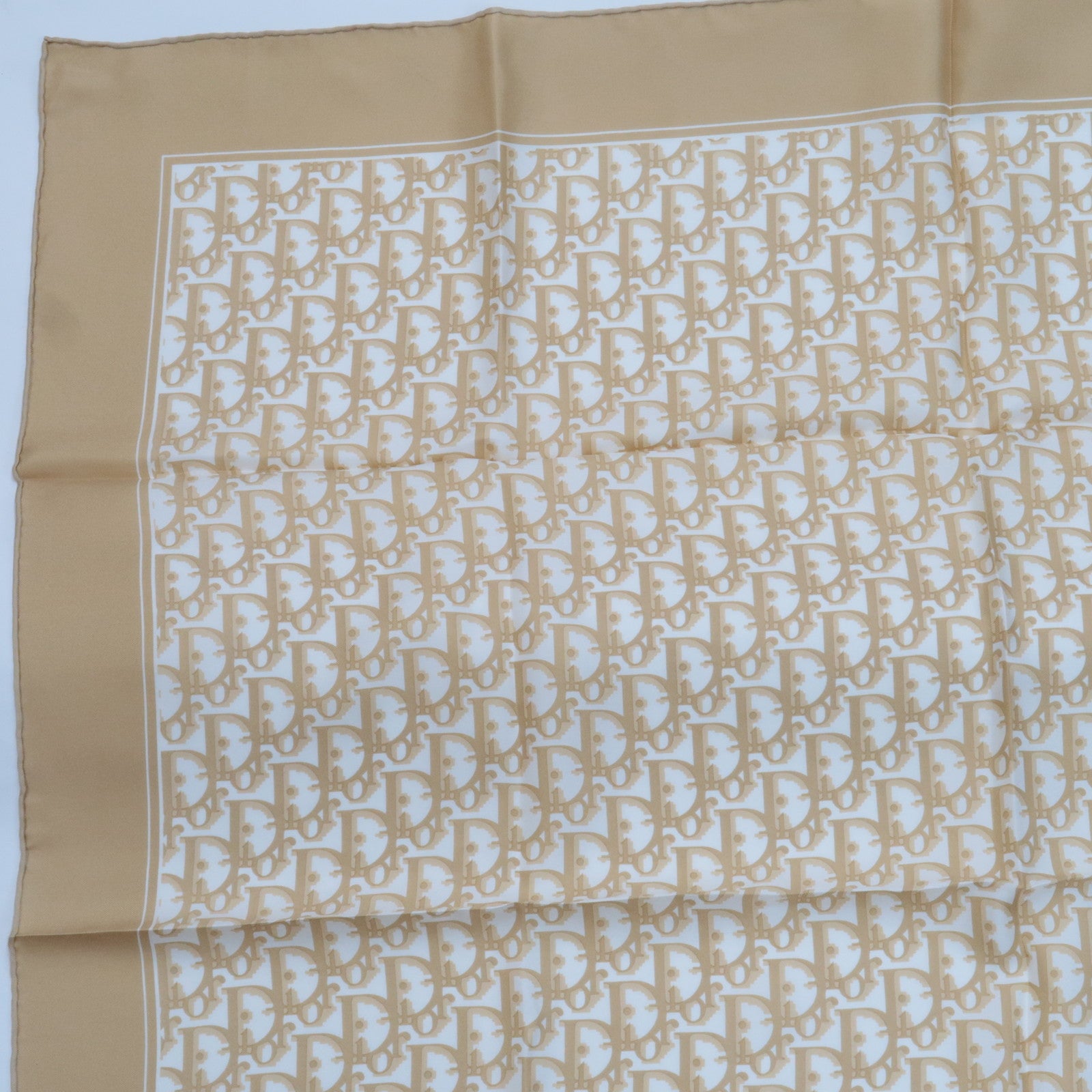 Christian Dior Trotter Scarf 100% Silk Beige White