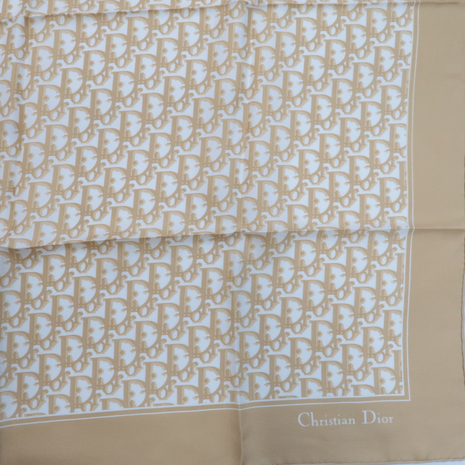 Christian Dior Trotter Scarf 100% Silk Beige White