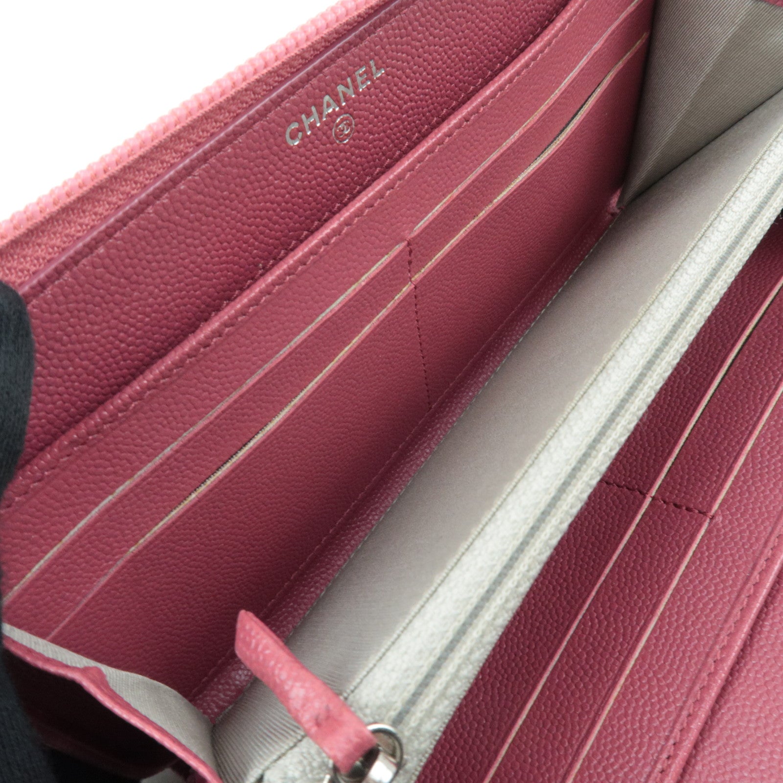 CHANEL Coco Mark Caviarskin Long Wallet Pink