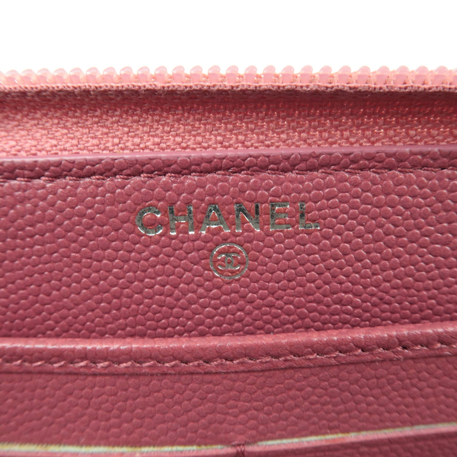 CHANEL Coco Mark Caviarskin Long Wallet Pink