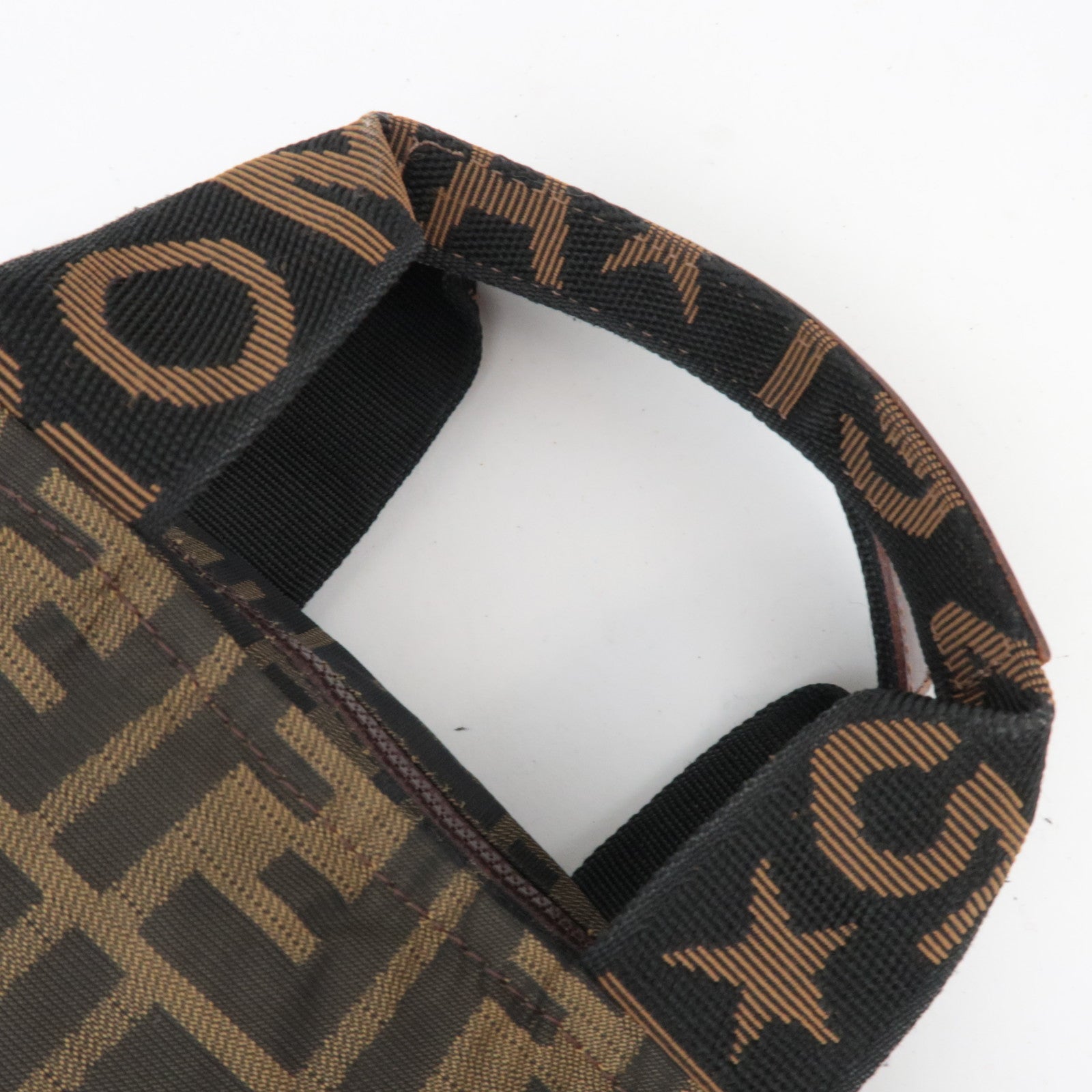 FENDI Zucca Canvas Leather Small Handbag Khaki Black Brown 26541