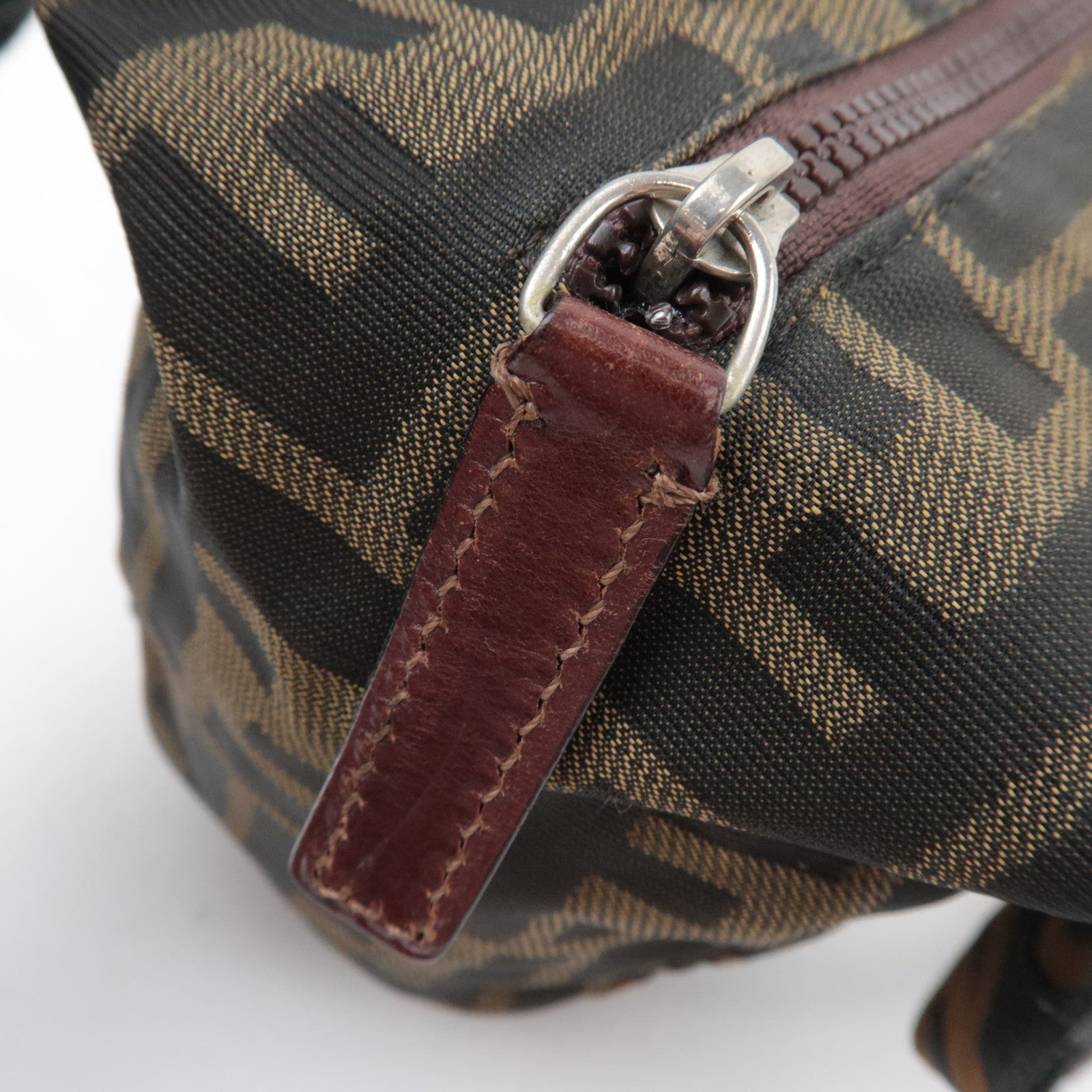 FENDI Zucca Canvas Leather Small Handbag Khaki Black Brown 26541