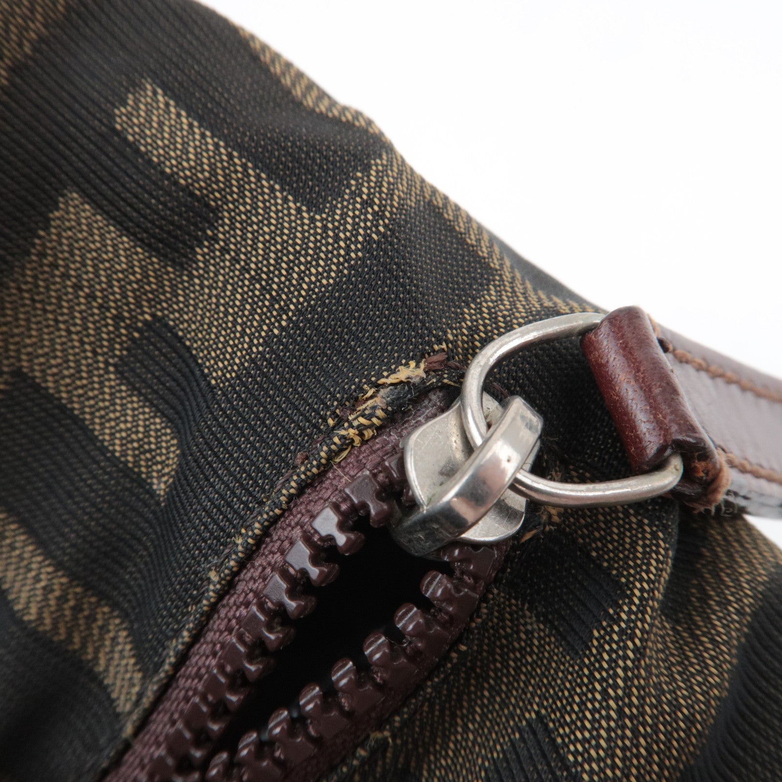 FENDI Zucca Canvas Leather Small Handbag Khaki Black Brown 26541