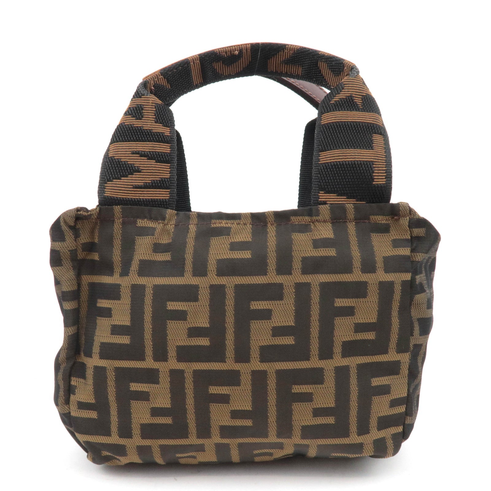 FENDI Zucca Canvas Leather Small Handbag Khaki Black Brown 26541