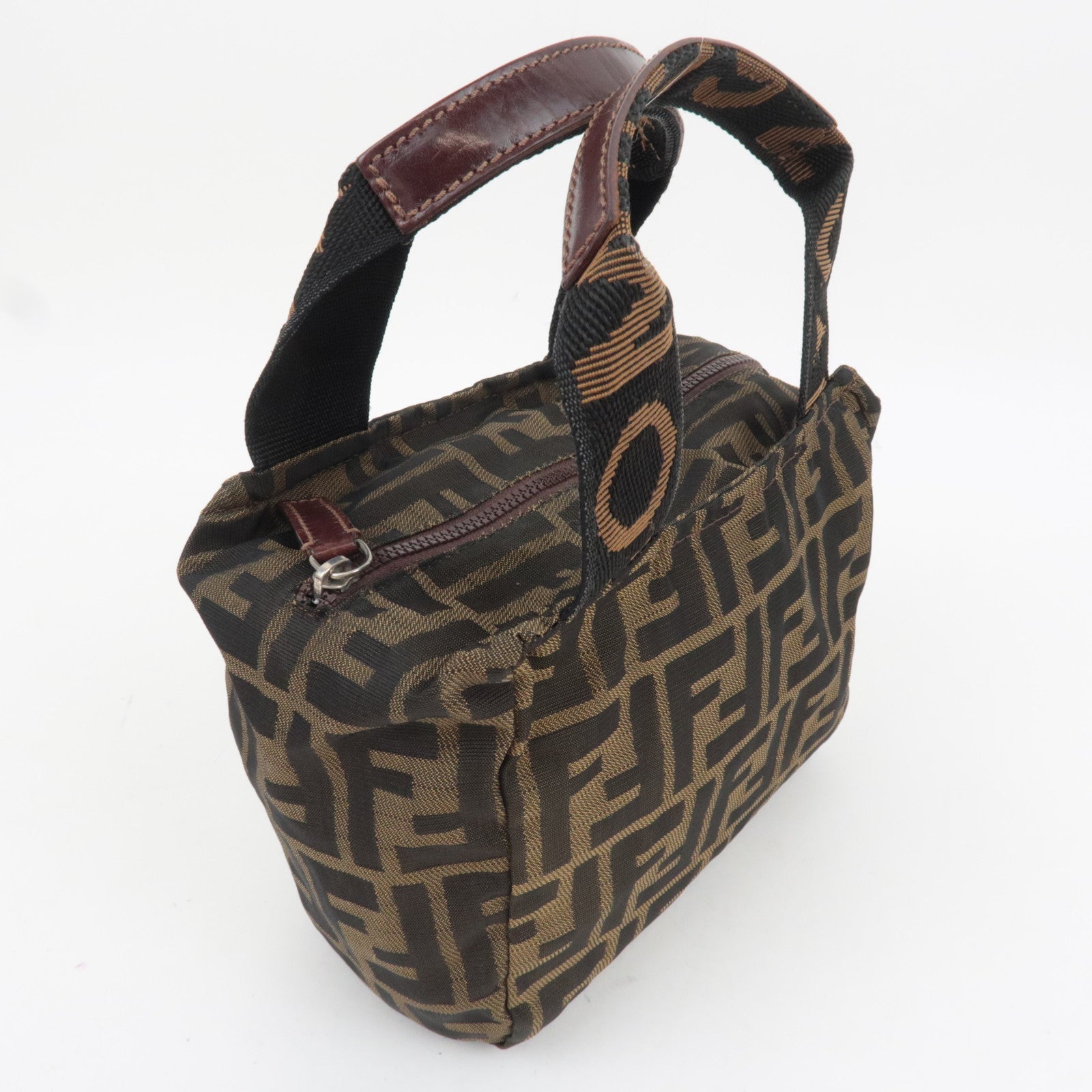FENDI Zucca Canvas Leather Small Handbag Khaki Black Brown 26541