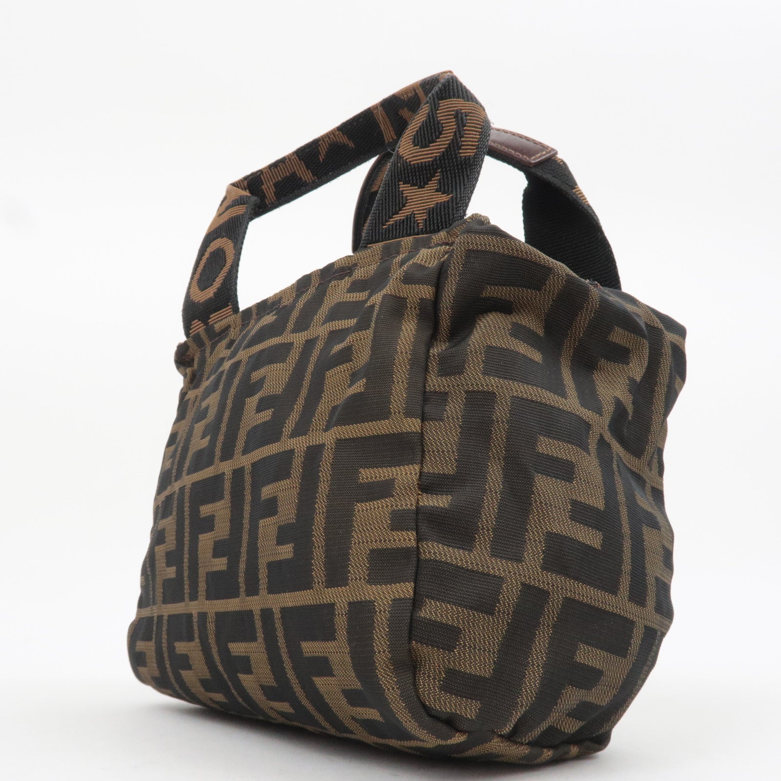 FENDI Zucca Canvas Leather Small Handbag Khaki Black Brown 26541