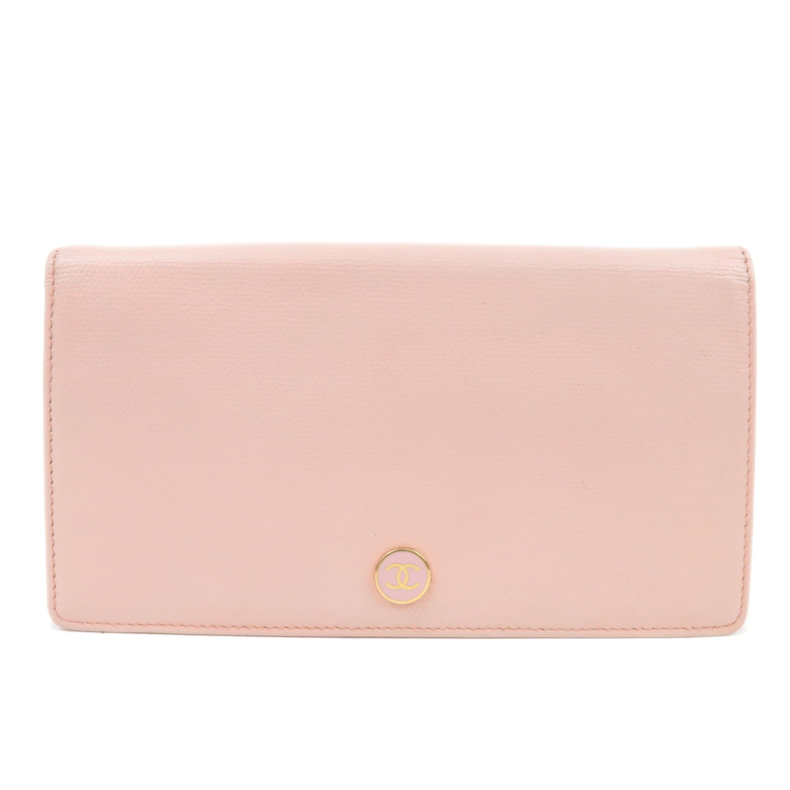 CHANEL Coco Button Leather Long Wallet Pink Gold HDW87717