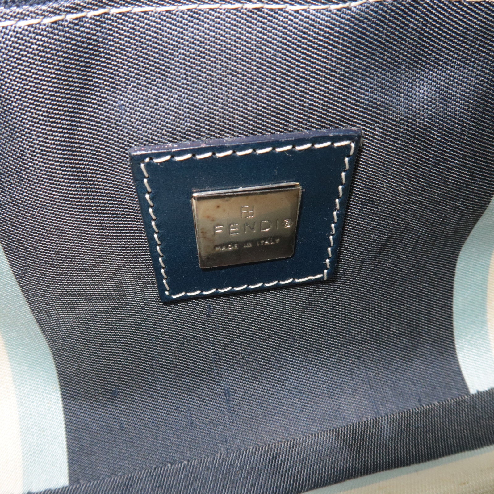 FENDI Canvas Leather Shoulder Bag Navy Marble