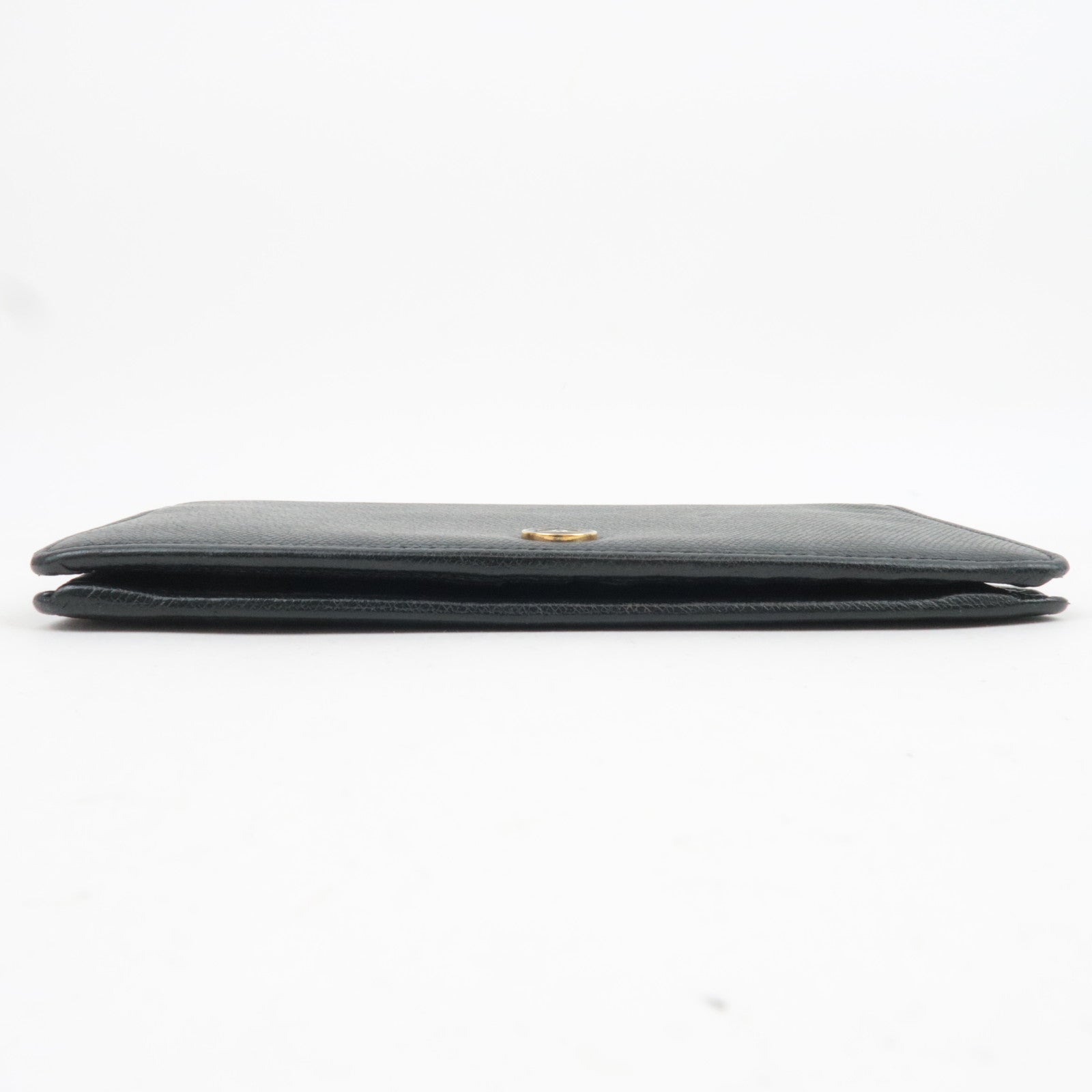 CHANEL Coco Button Leather Long Wallet Black Gold HDW