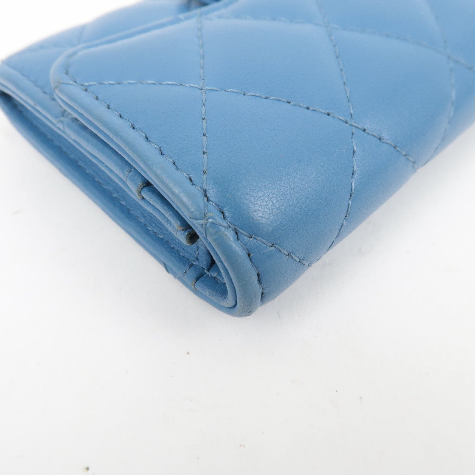 CHANEL Coco Mark Matelasse Lambskin Card Case Light Blue