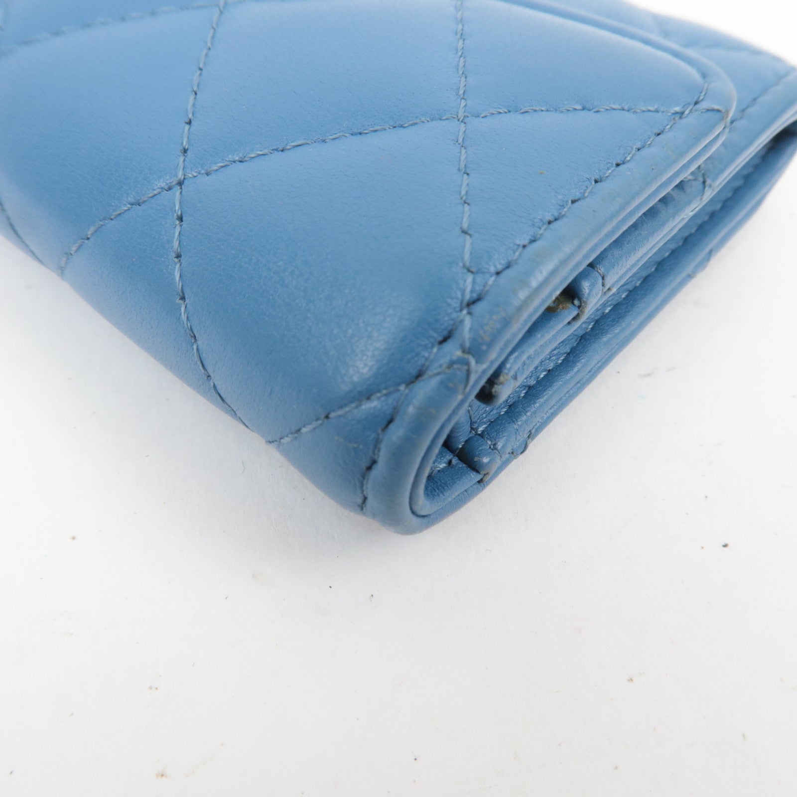 CHANEL Coco Mark Matelasse Lambskin Card Case Light Blue