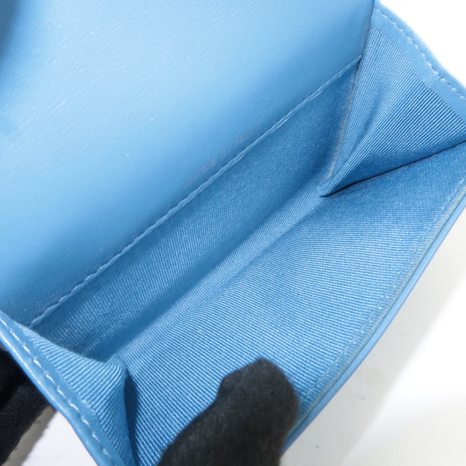 CHANEL Coco Mark Matelasse Lambskin Card Case Light Blue