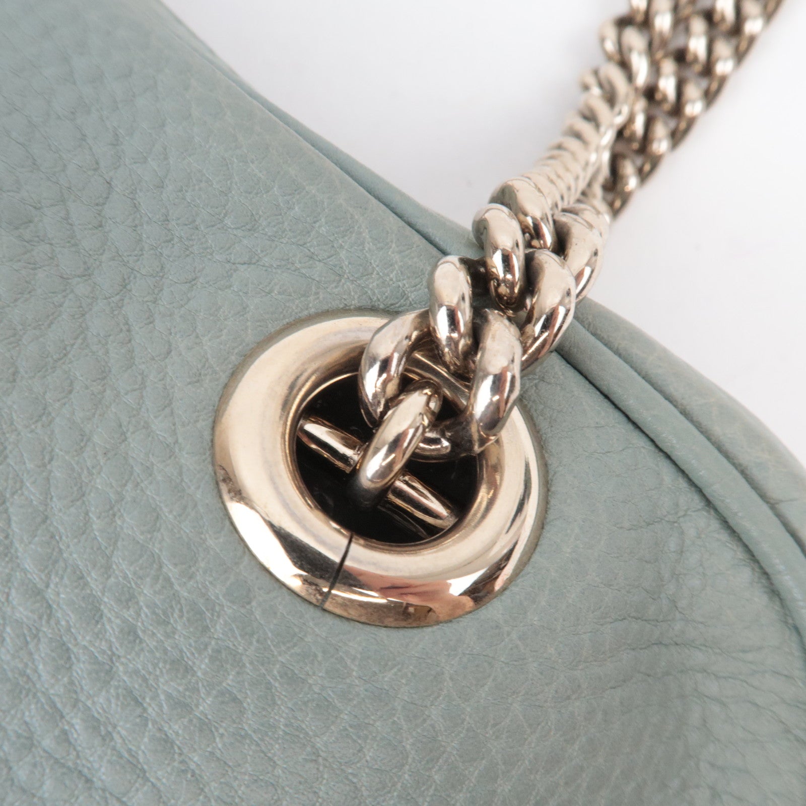 GUCCI Soho Interlocking G Leather Chain Shoulder Bag Light Green 308983