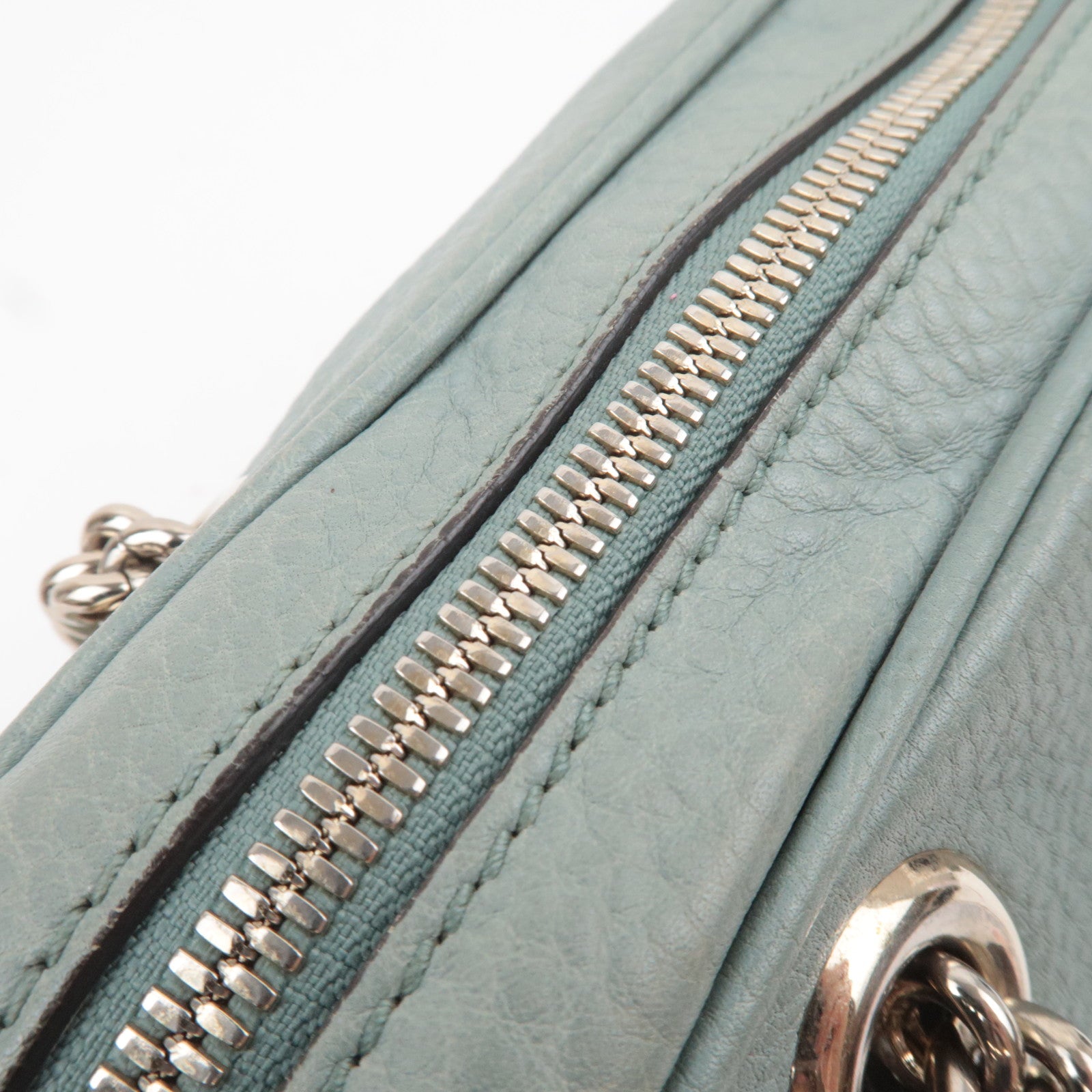 GUCCI Soho Interlocking G Leather Chain Shoulder Bag Light Green 308983