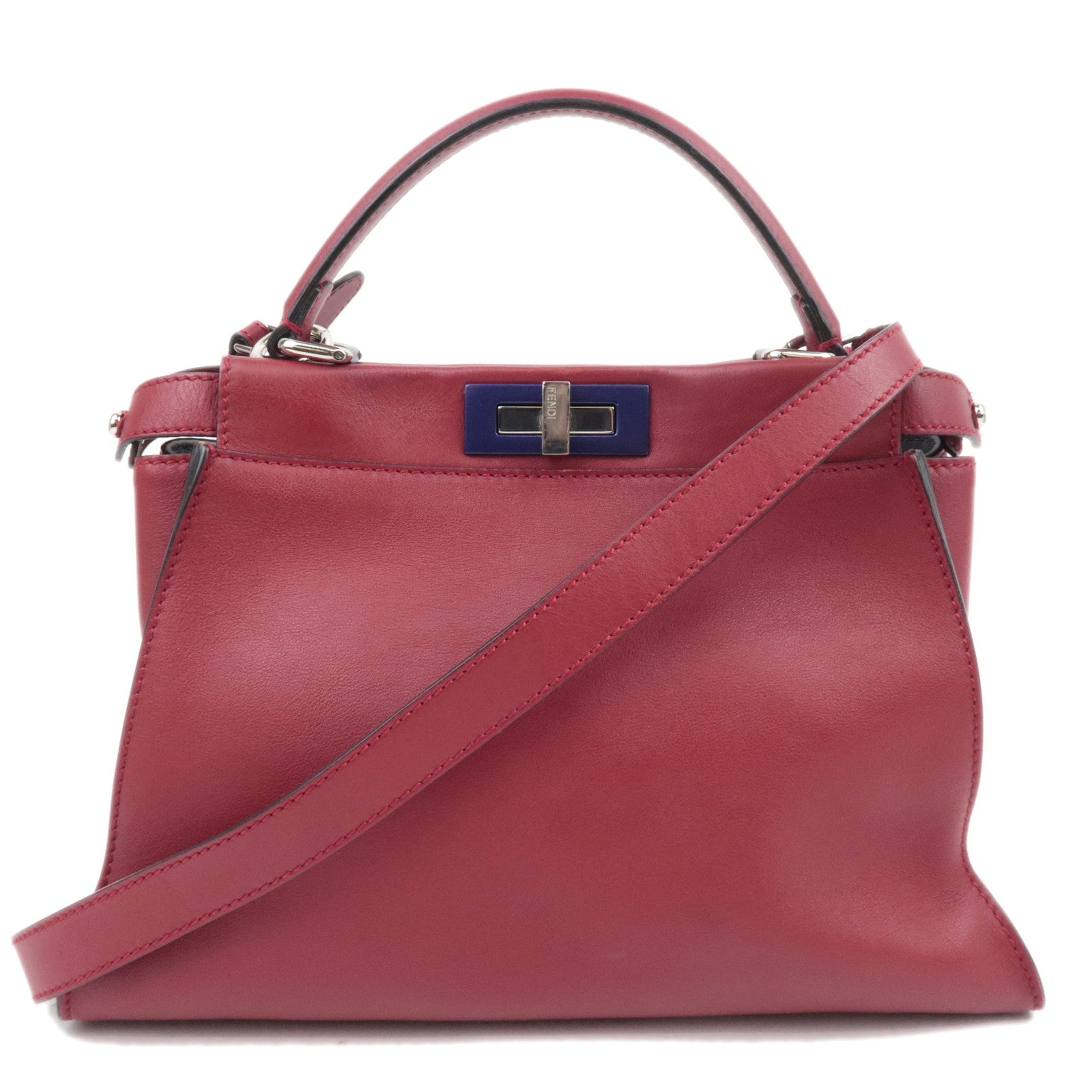 FENDI Peekaboo Medium Leather 2Way Handbag Red