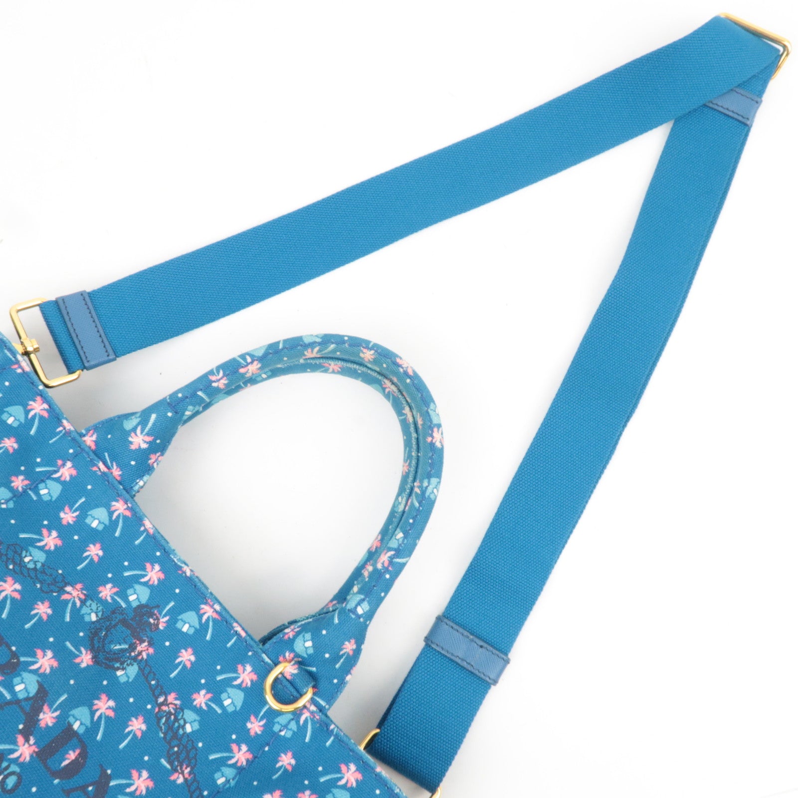 PRADA Canapa Mini Palm Tree Print Canvas Tote Bag Blue