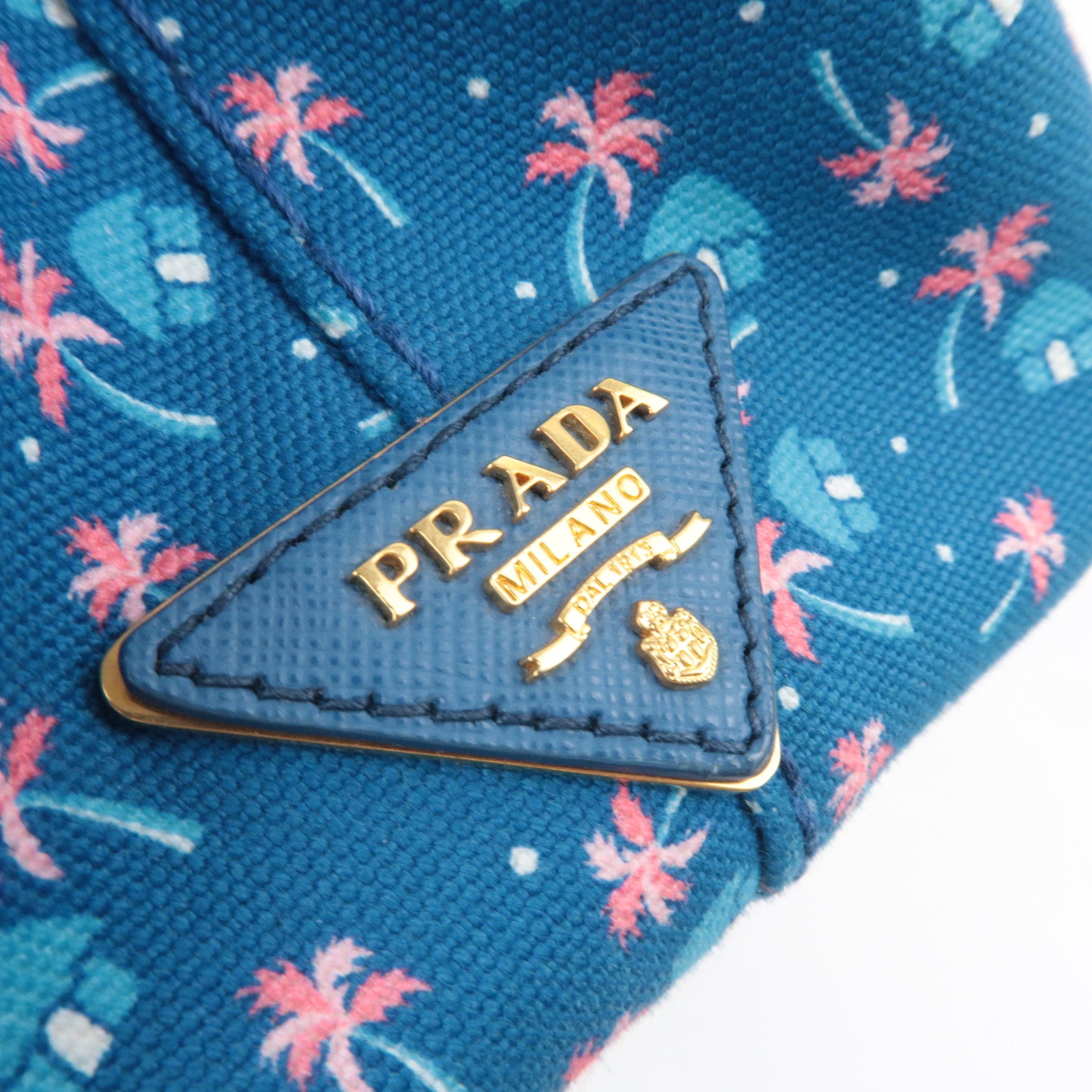 PRADA Canapa Mini Palm Tree Print Canvas Tote Bag Blue