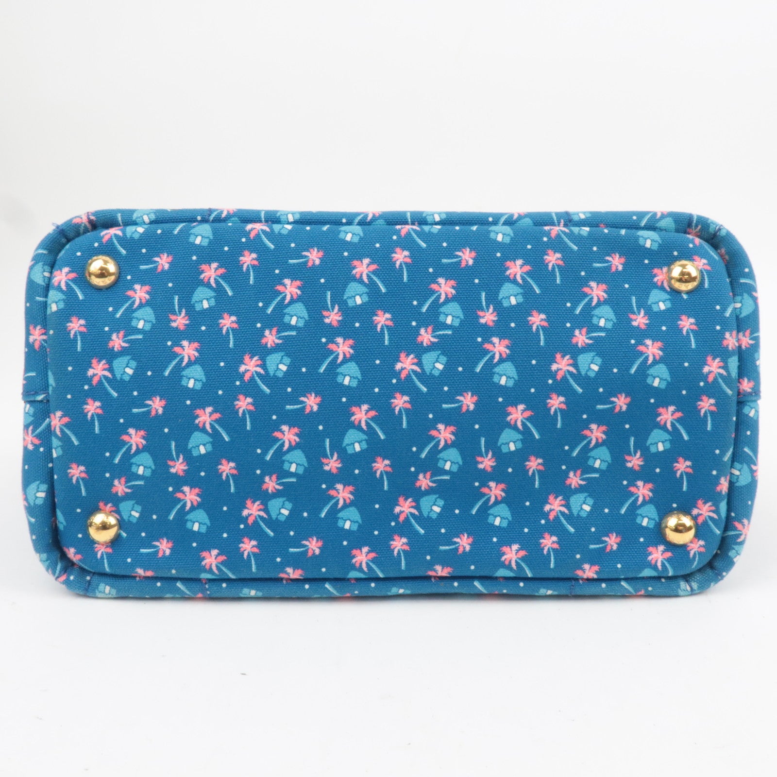 PRADA Canapa Mini Palm Tree Print Canvas Tote Bag Blue